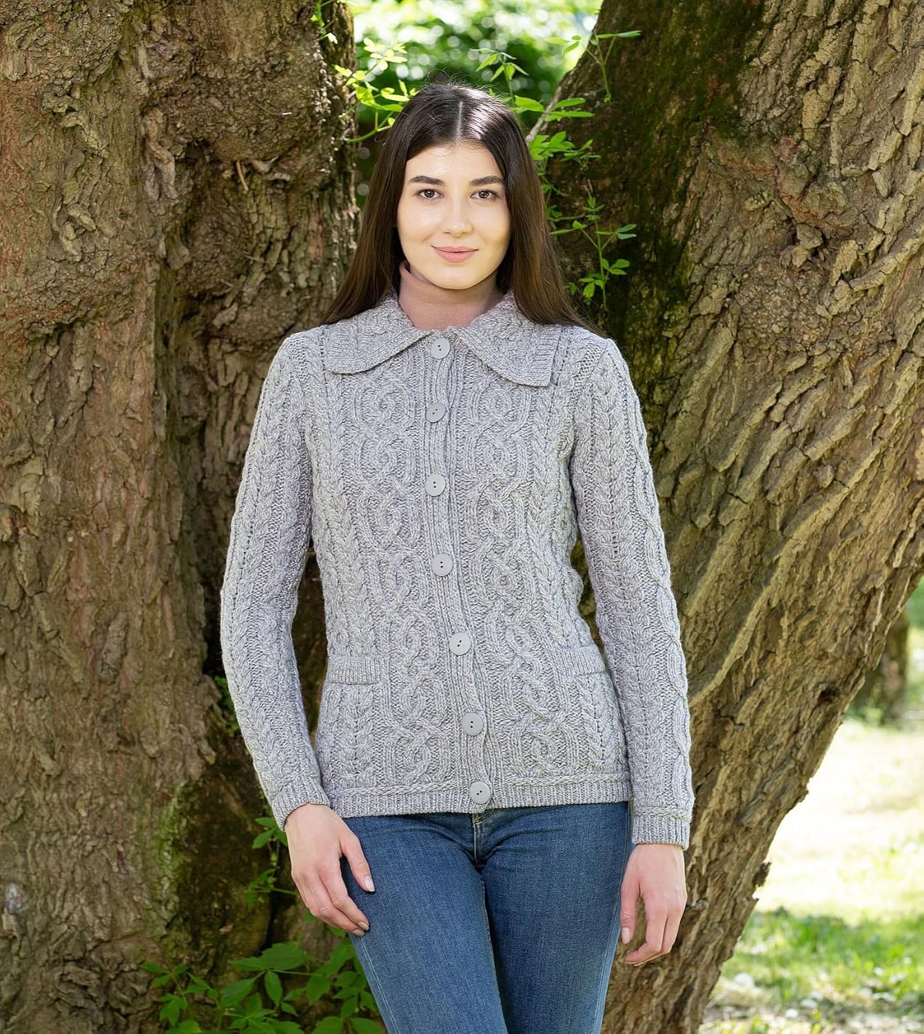 SAOL Irish Cardigan Sweater for Women 100% Merino Wool Aran Celtic Knit Ladies Coat with Pockets - Image 3