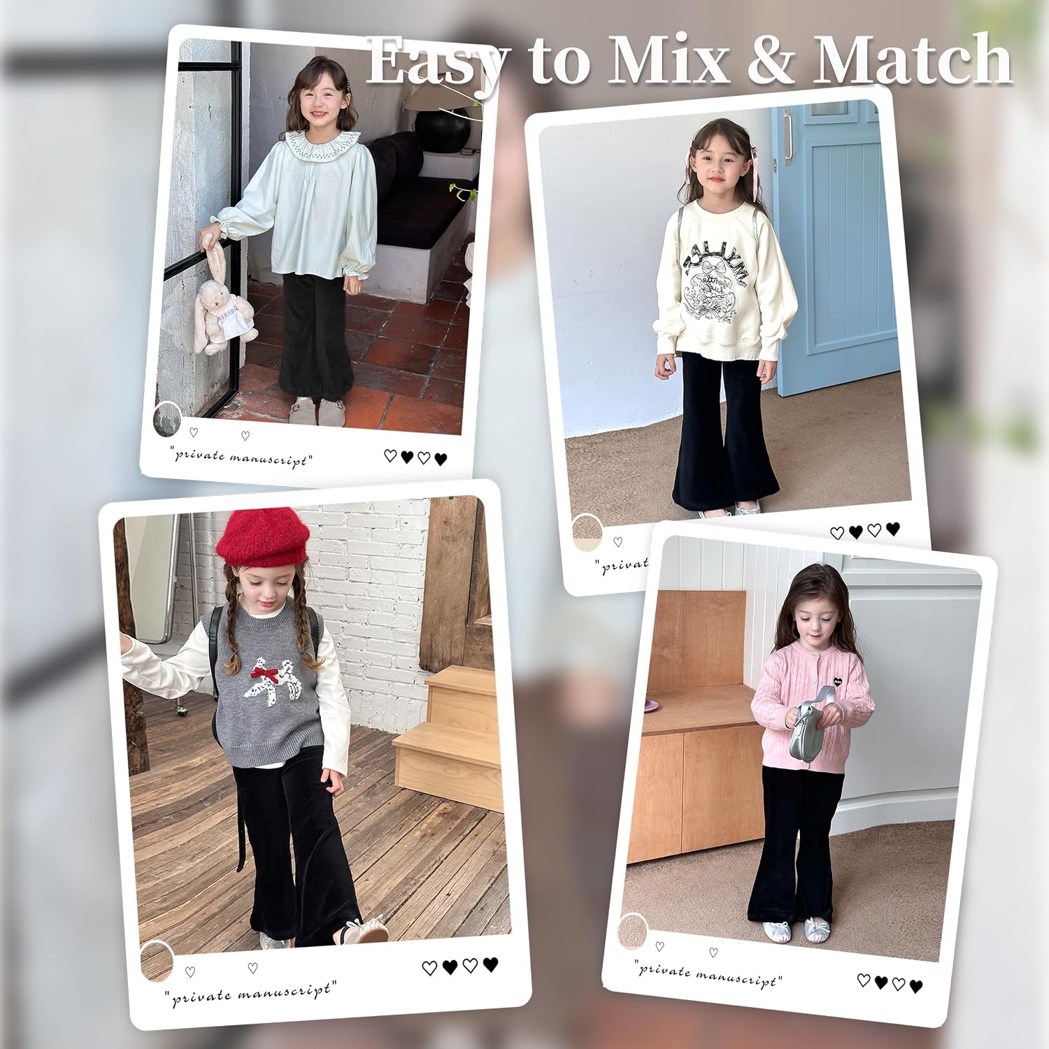 Miipat Toddler Girls Corduroy Wide Leg Pants Elastic Waist Little Kids Casual Flare Trousers