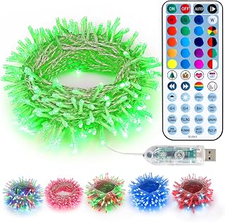 BrizLabs 100 LED RGB Color Changing String Lights 33ft USB Dimmable Remote Fairy Lights for Christmas Halloween St. Patrick's Parties