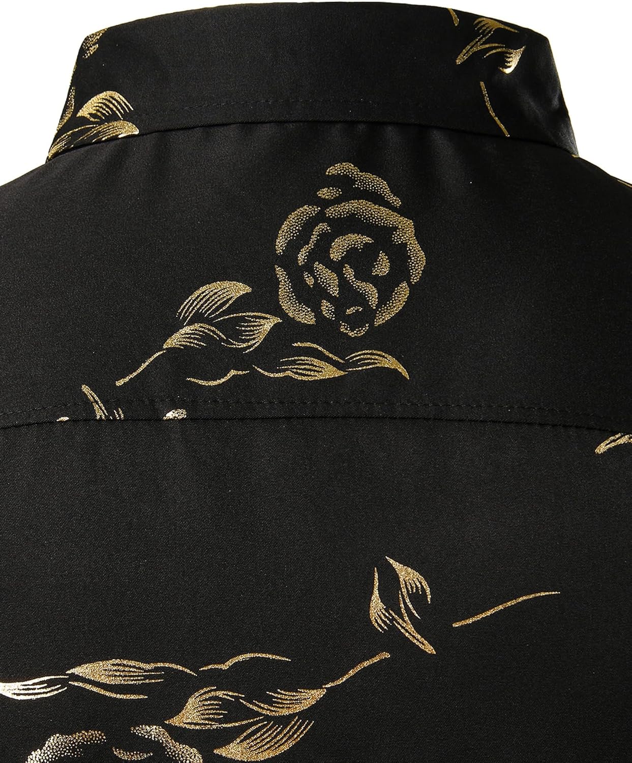 ZEROYAA Mens Hipster Gold Rose Printed Slim Fit Long Sleeve Dress Shirts/Prom Performing Shirts