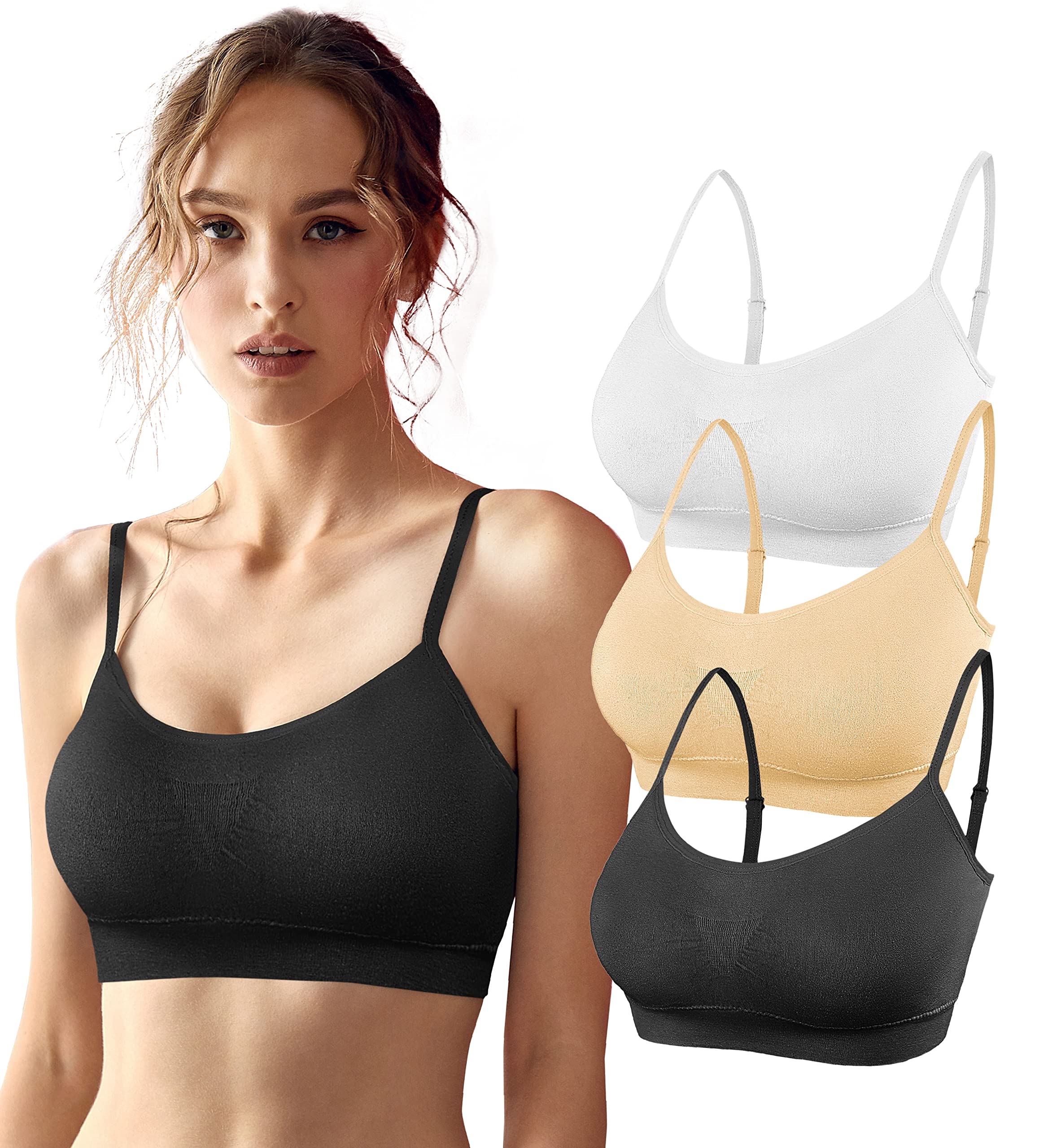 SHEKINI Soutien-Gorge de Sport Brassière Femme sans Armature avec Coussinets Bustier Top Sportswear Pilates Yoga Lot de 3 pour Femmes