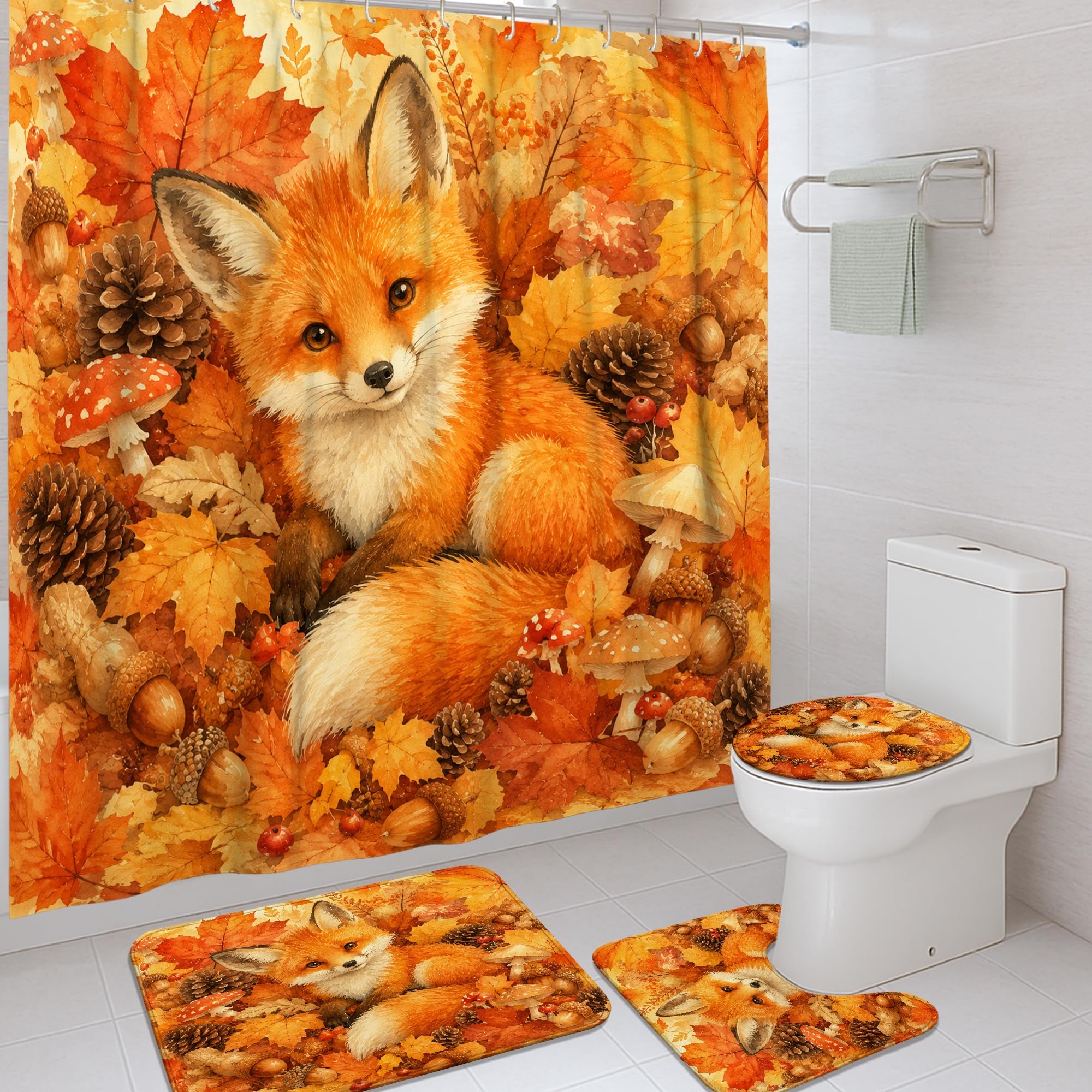 Rideau de douche imperméable anti-éclaboussures 183x183 cm motif renard pour sol toujours sec