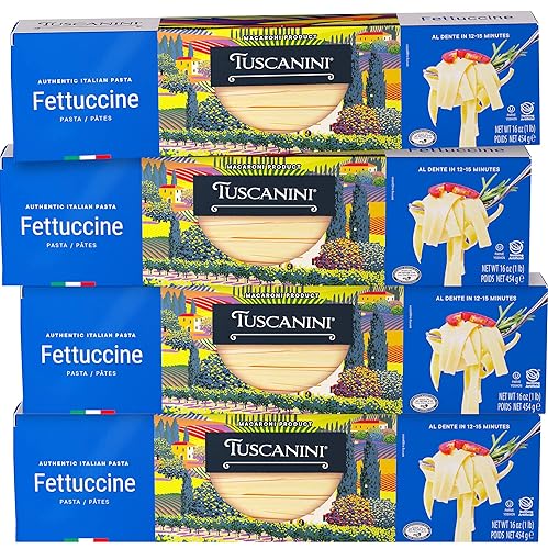Tuscanini Auténticos fideos italianos de pasta fettuccine de 16 onzas (paquete de 4) hechos con trigo duro de primera calidad