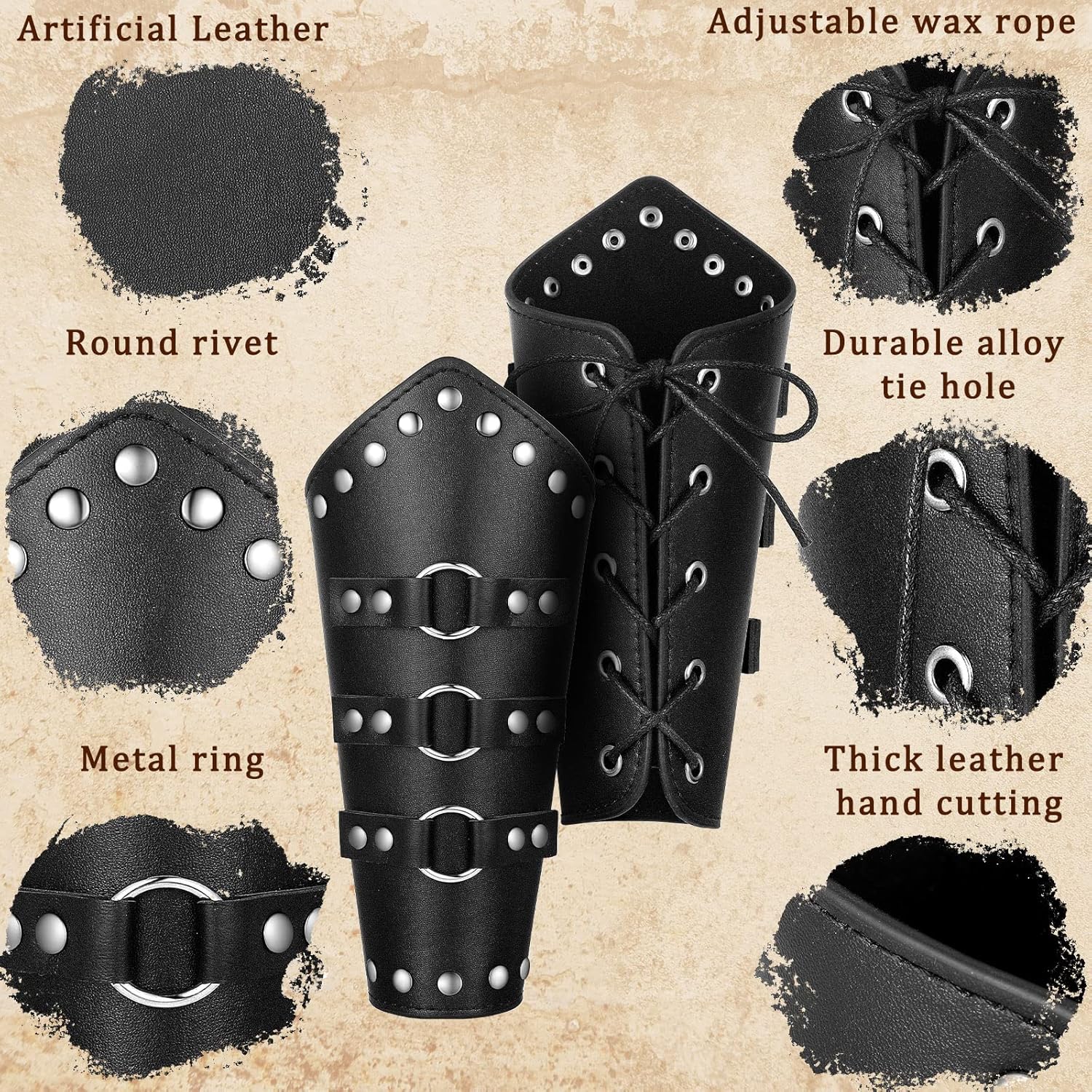 Patelai 1 Pair Faux Leather Arm Guards Arm Bracers Leather Gauntlet Medieval Viking Cosplay Accessories for Men Women - Image 5