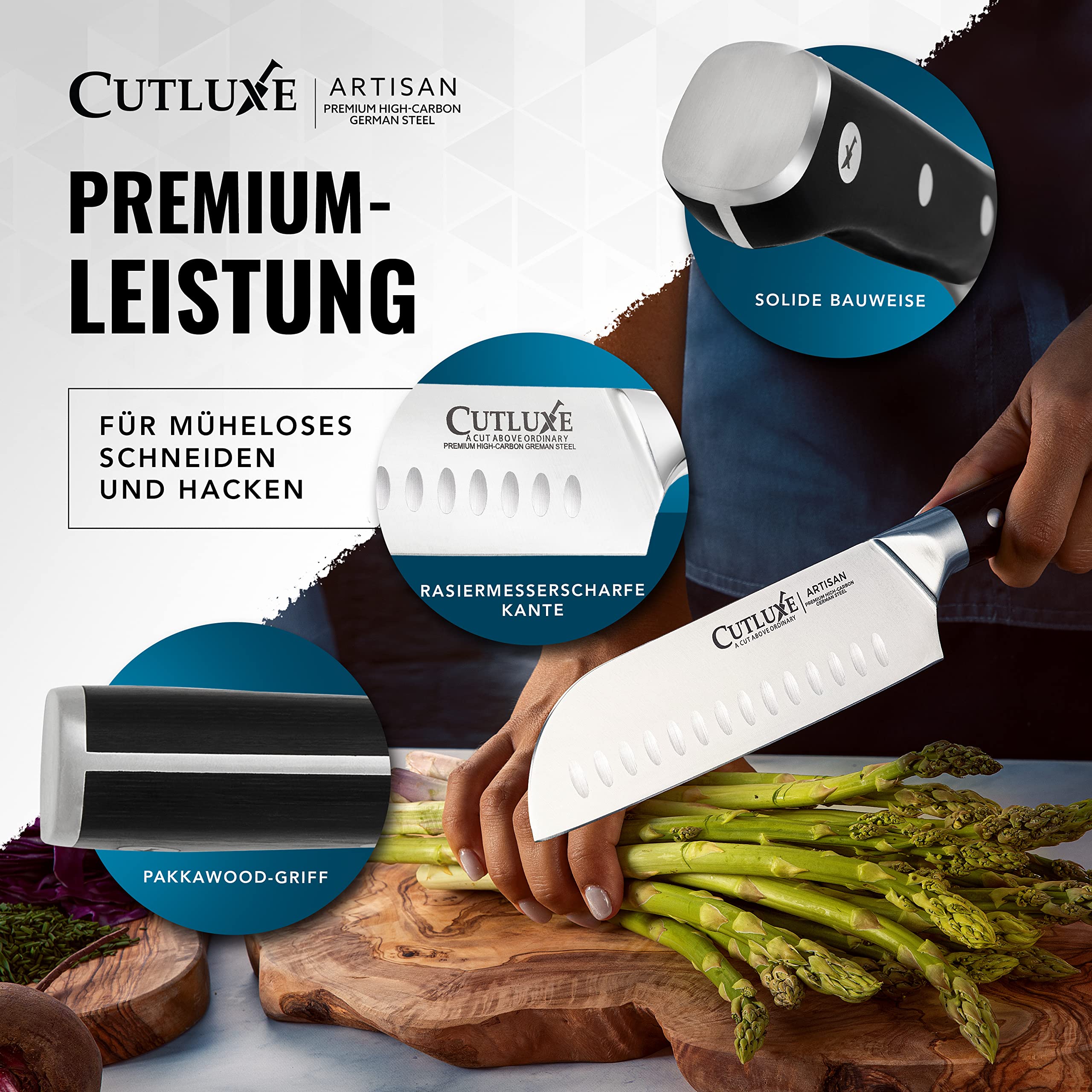 Cutluxe Santoku Messer 18cm – Fischmesser, Fleischmesser, Sushimesser, Küchenmesser mit Scheide – Ergonomisches Design & Extrem Scharf