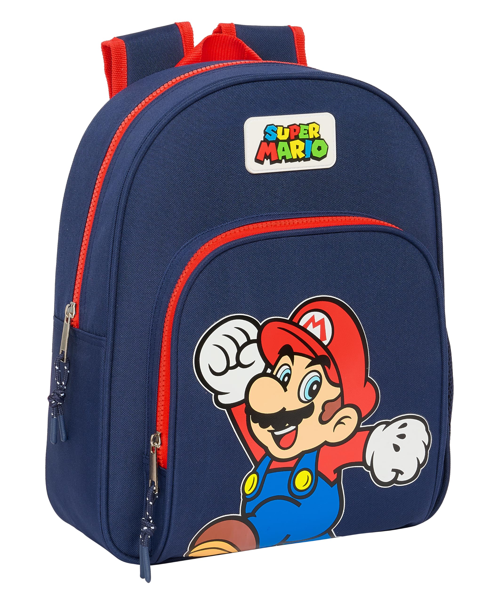 Safta SUPER MARIO WORLD - Mochila Infantil, Ideal para Niños de Diferentes Edades, Cómoda y Versátil, Calidad y Resistencia, 28x10x34 cm, Color Azul marino