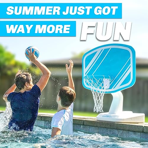 Vista 25 de GoSports Splash Hoop PRO - Juego de baloncesto para piscina, incluye aro de baloncesto de agua junto a la piscina, 2 bolas y bomba, color negro