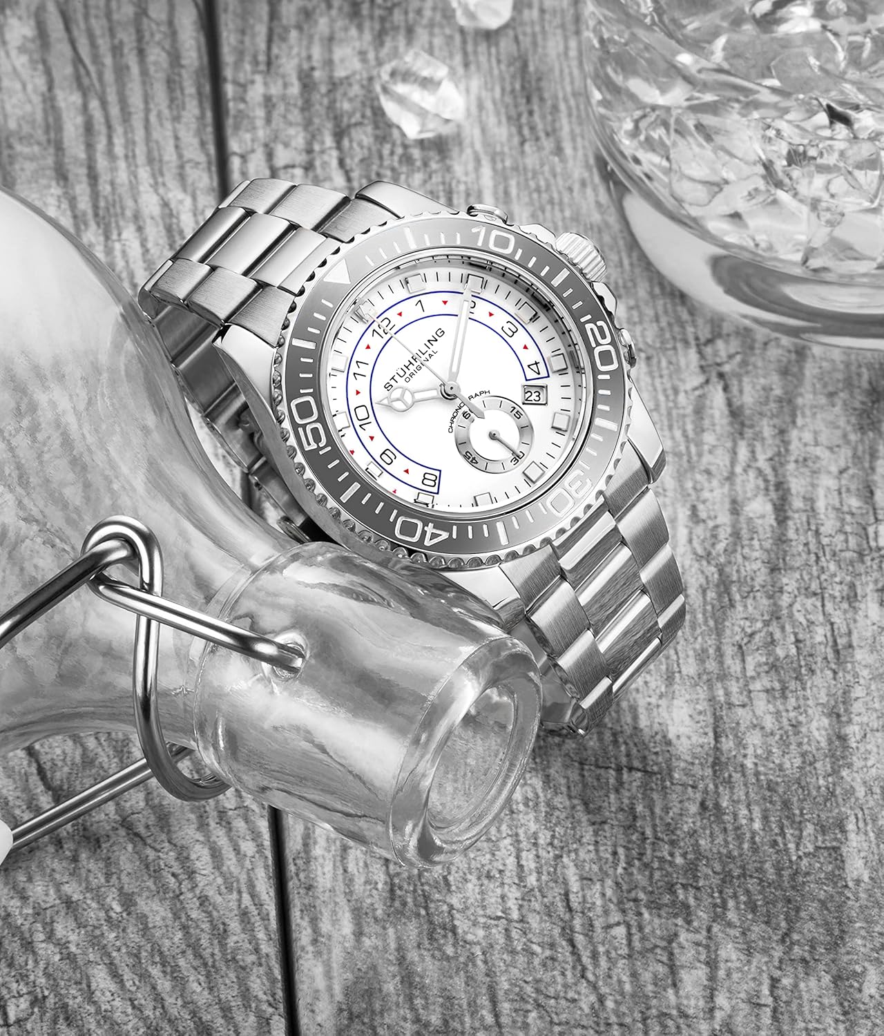 Stührling Original Men's Chronograph Dive Watch with Stainless Steel Bracelet Quickset Date Screw Down Crown Water Resistant up to 10 ATM