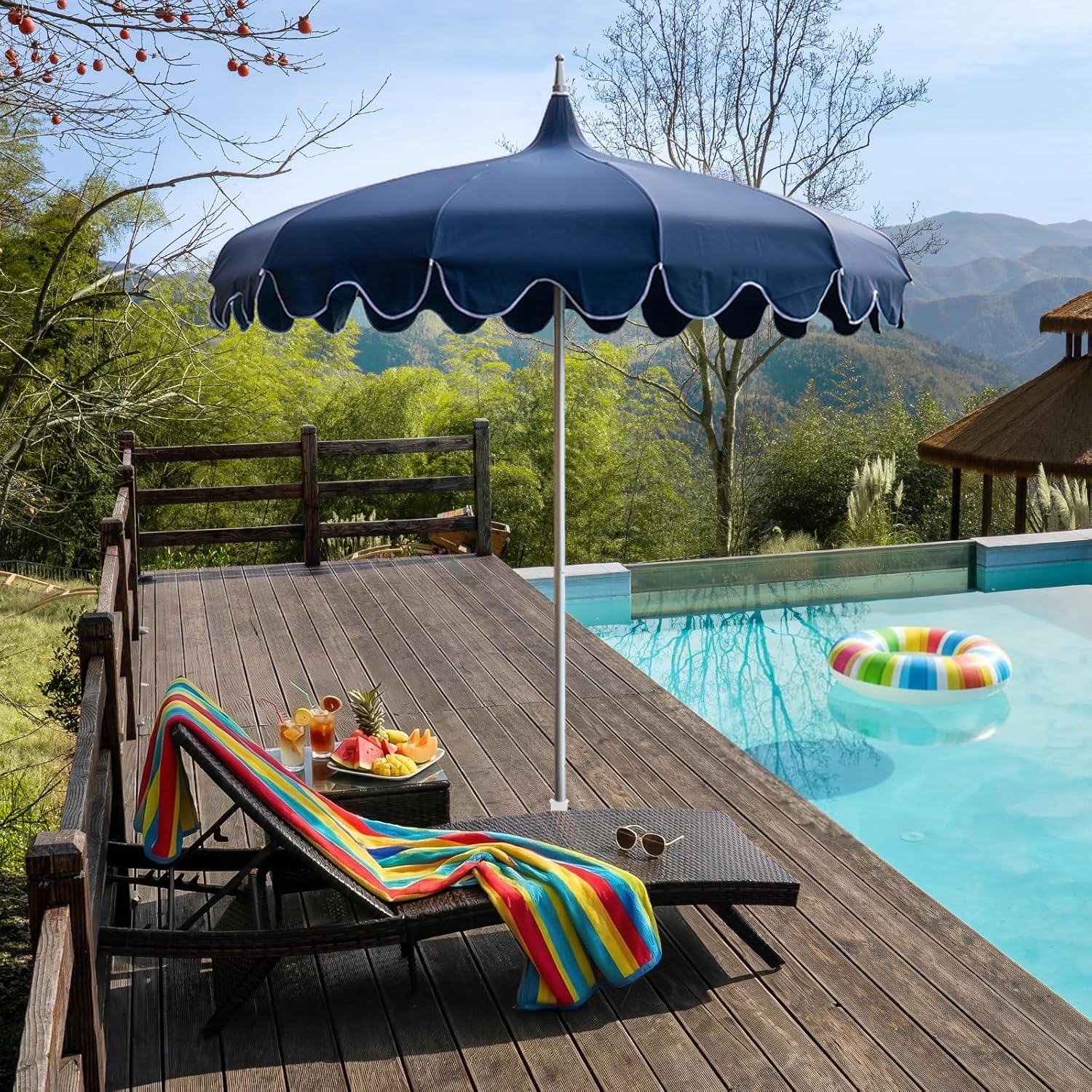 7Ft Patio Pagoda Umbrella, UV Protect Pool Umbrellas with Heavy Duty Pole, Outdoor Umbrellas for Patio, Curved-shaped Umbrella Ribs, Carry Bag