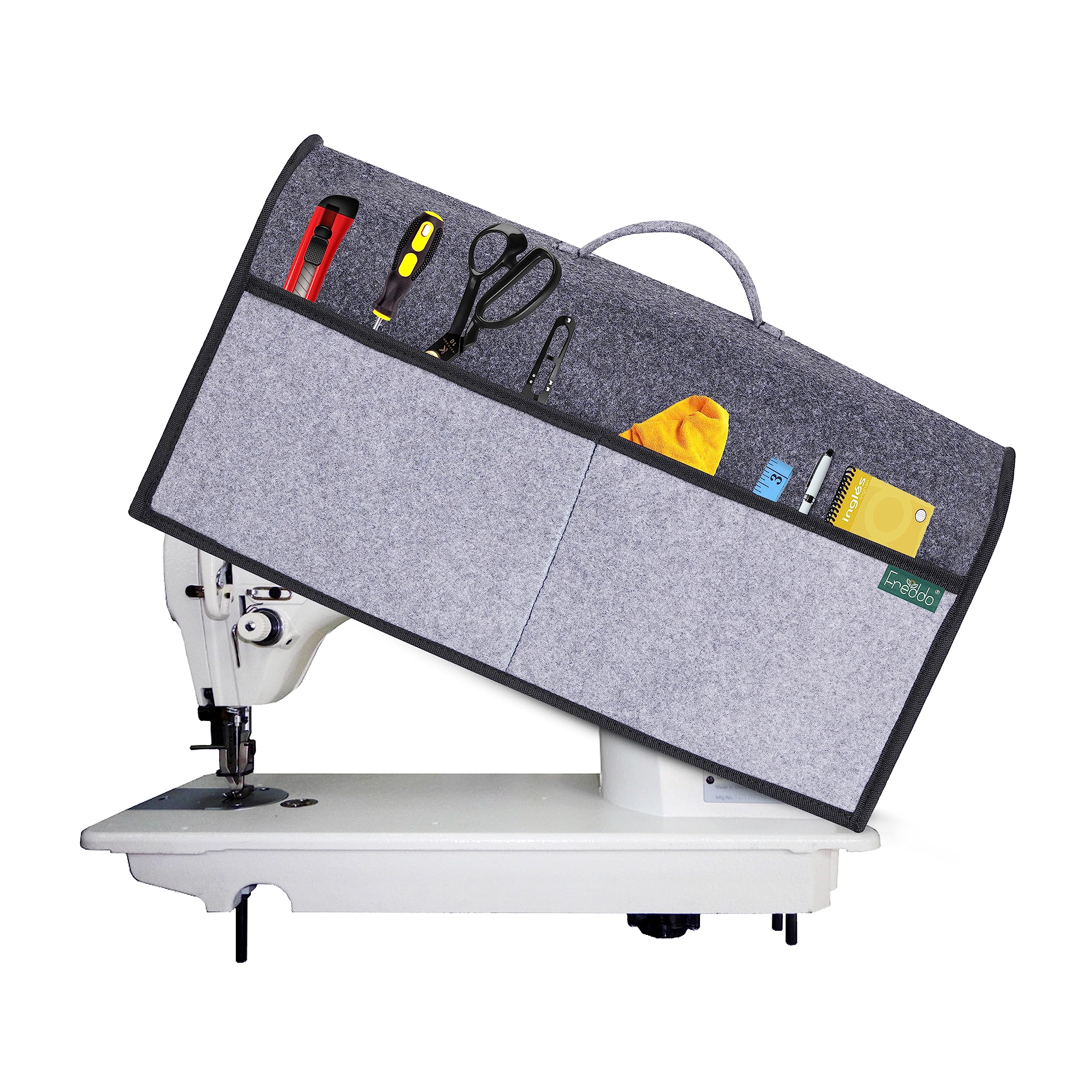 FREDDO Fiber Sewing Machine Cover With Storage Pockets, Tailoring Stitching Silai Machine Compatible With Most Standard Singer Juki Jack Usha Brother (Black Grey Color) 20X11X10 Inch-image-41