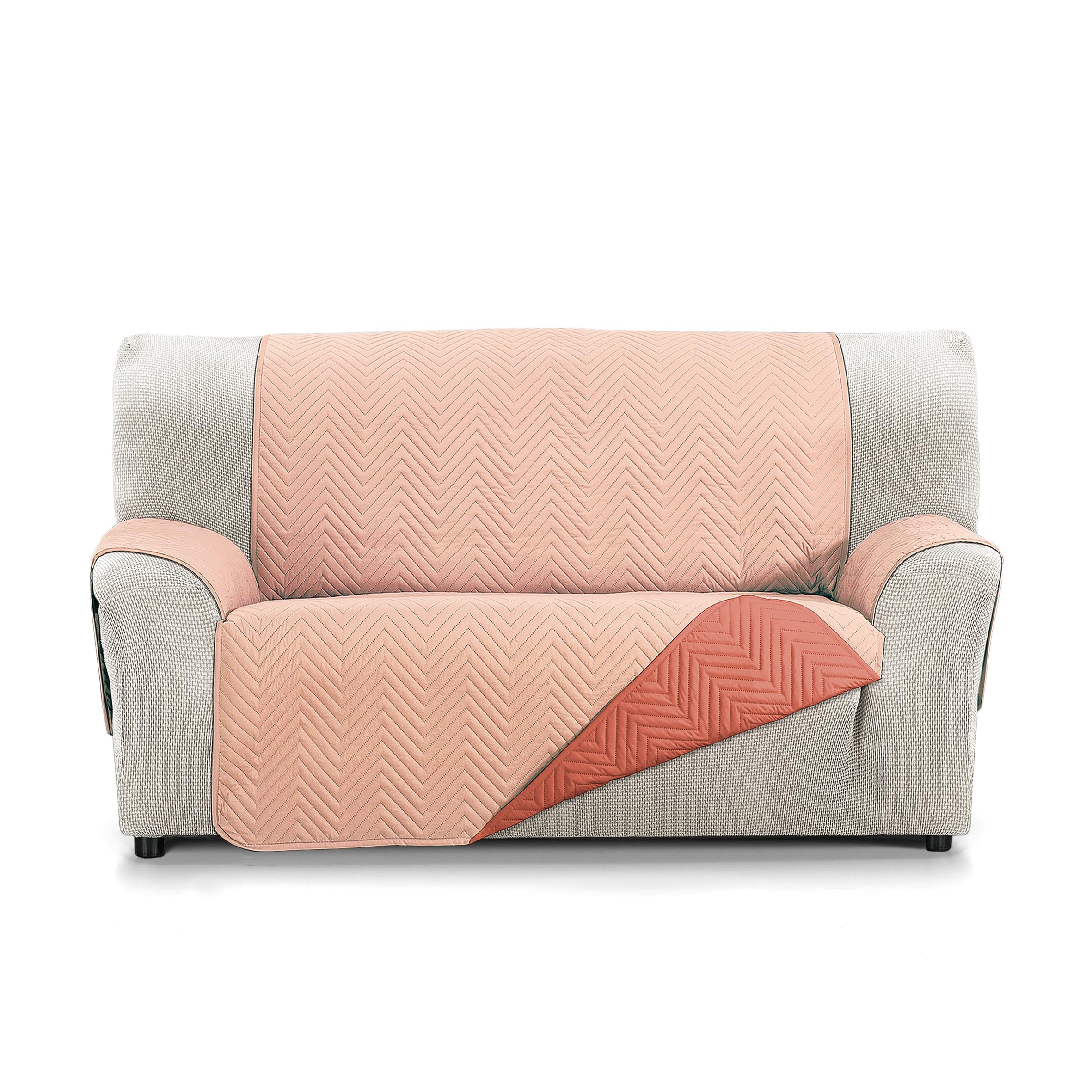 MILYUNATELAS - Cubre Sofá Brisa - Acolchado - Reversible - Colores Coral/Teja - Lavable - 4 Plazas XL - Fabricado en España
