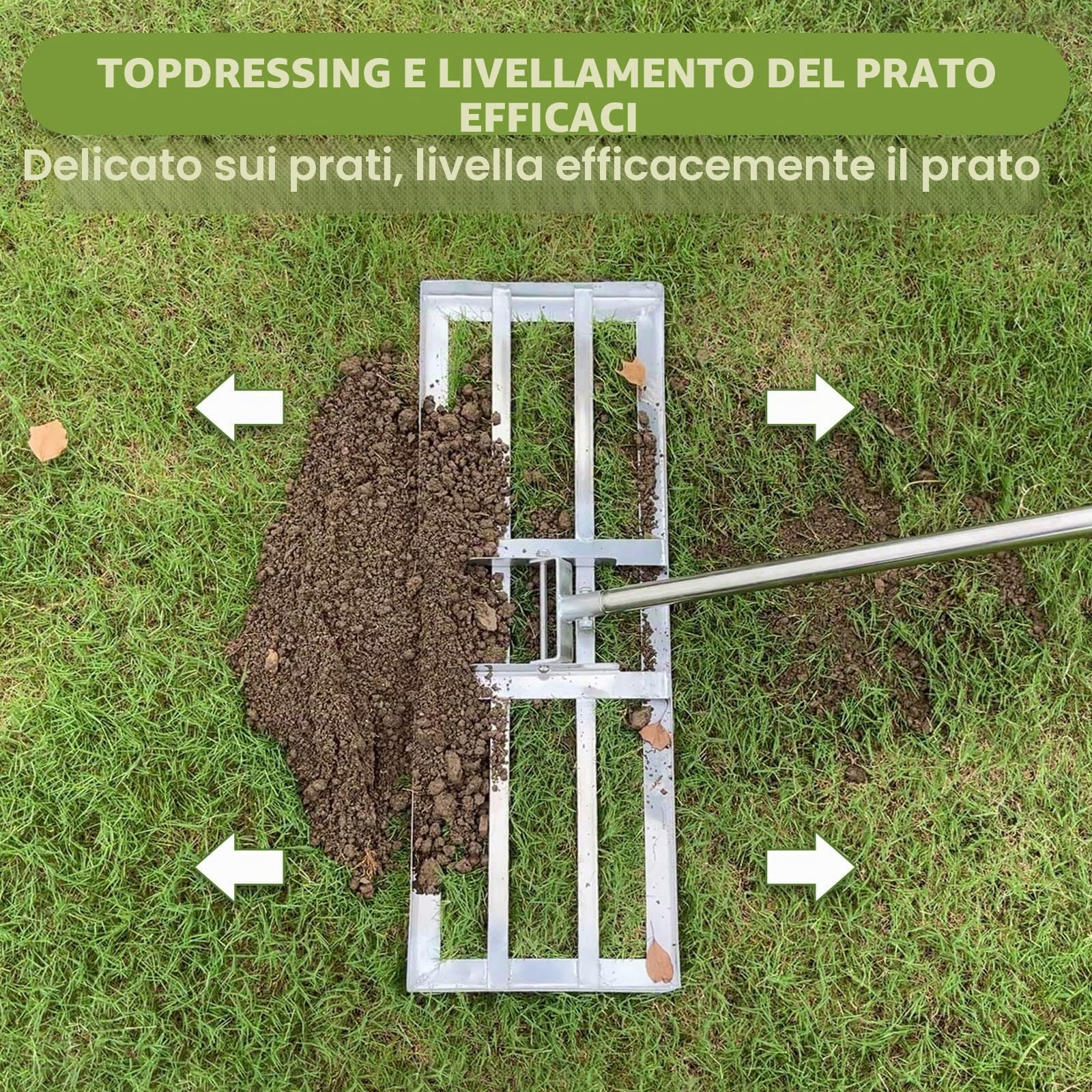 Rastrello livellatore per prato, 28 x 25,4 cm, resistente, manico in acciaio inox, cortile, giardino, campo da golf, facile da usare