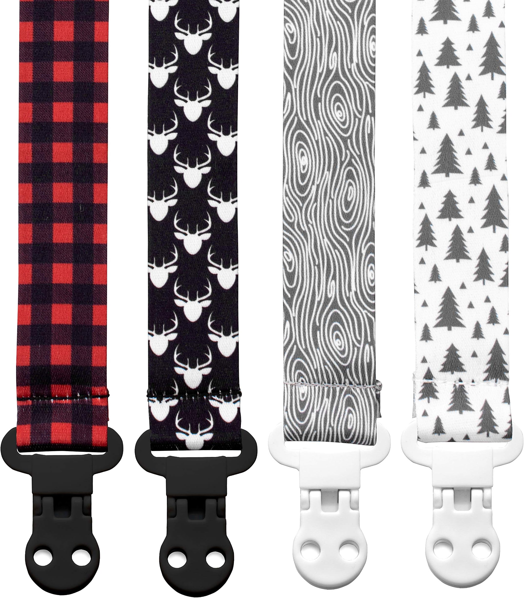 Stadela Baby Pacifier Clip Leash Soothie Teething Ring and Teether Toy Holder for Boy 4 Pack Baby Shower Birthday Gift Set Lumberjack Hunting Deer Woodland Forest Buffalo Check Plaid