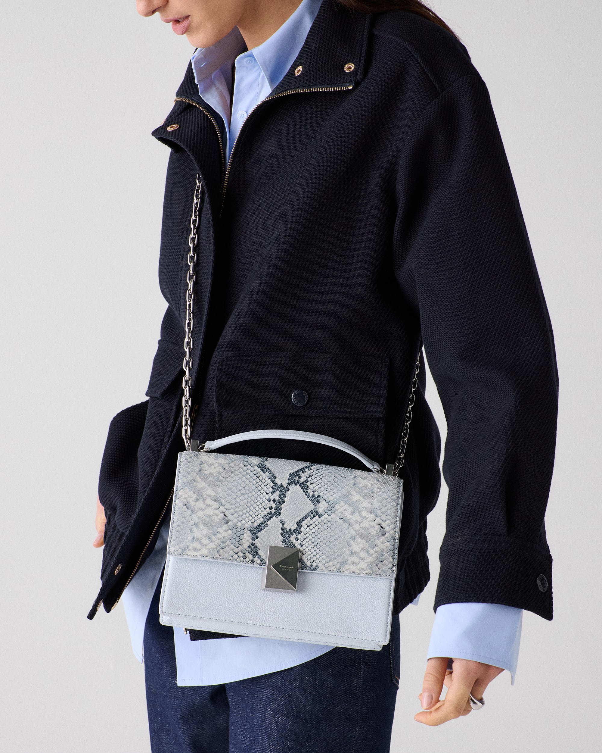 kate spade new york Women's Deco Leather Flap Chain Crossbody: One Size Snake Embossed Pale Sapphirine Multi