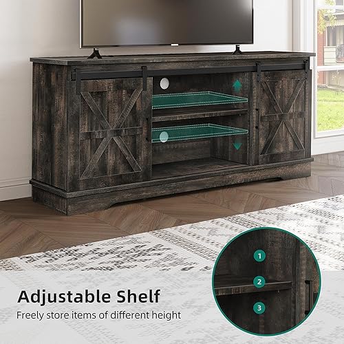 Miniatura 5 de YITAHOME Soporte de TV de granja para soporte de televisión de 65 pulgadas, centro de entretenimiento con armarios de almacenamiento y puertas Roble