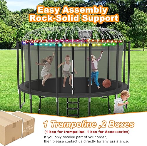 Miniatura 8 de Tranpoline para niños y adultos, 1500 libras, 16 pies, 15 pies, 15 pies, 14 pies, 12 pies, 10 pies, 8 pies, tranpolina con aro de baloncesto, red de