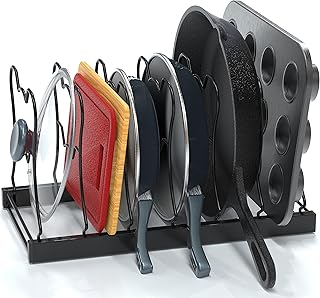 SIMPLE HOUSEWARE 7 Compartments Height Adjustable Pan Organizer, Black