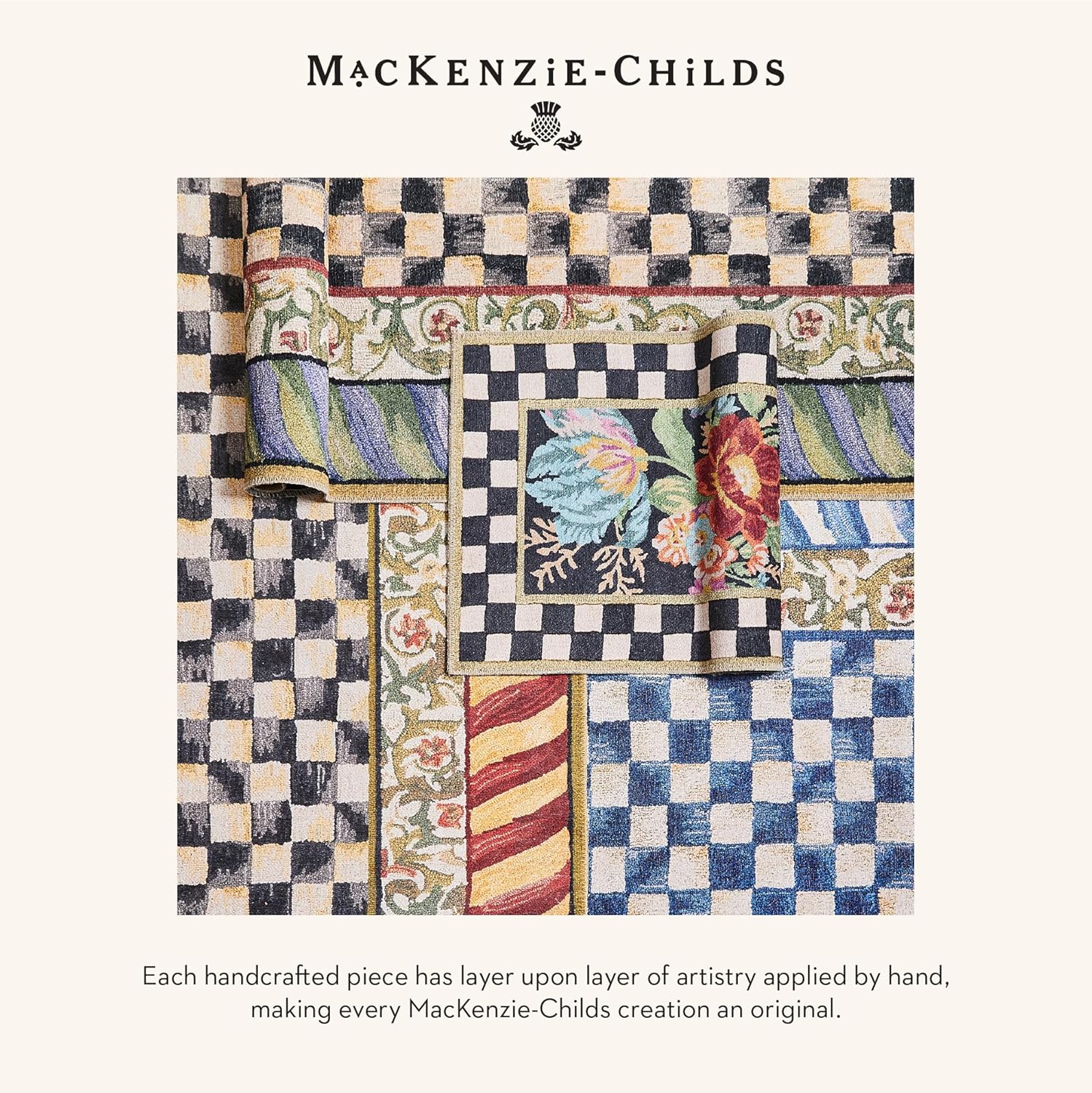 MACKENZIE-CHILDS Washable Rug, Decorative Indoor Rug, 2' x 3', Truly Royal Check