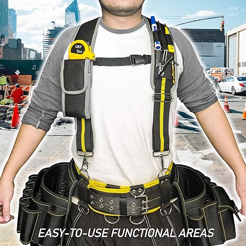 Miniatura 2 de OKF Tirantes magnéticos acolchados para cinturón de herramientas para hombres con bolsillo móvil, tirantes de trabajo ajustables resistentes para