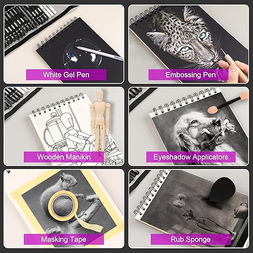 Miniatura 6 de HIFORNY Juego de Dibujo de 70 Piezas Kit de Bocetos - Lápices de Boceto Suministros de Arte para Adultos Artistas Niños con Cuaderno de Bocetos de 3