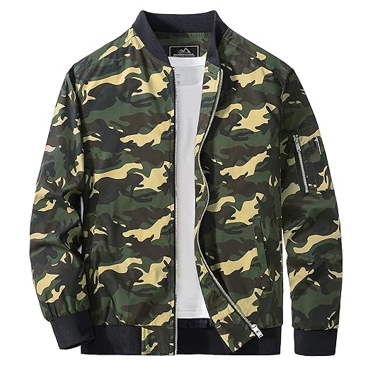 MAGCOMSEN Mens Lightweight Bomber Jacket Casual Fashion Windbreaker Jacket Light Spring Jackets Camouflage Green,XL