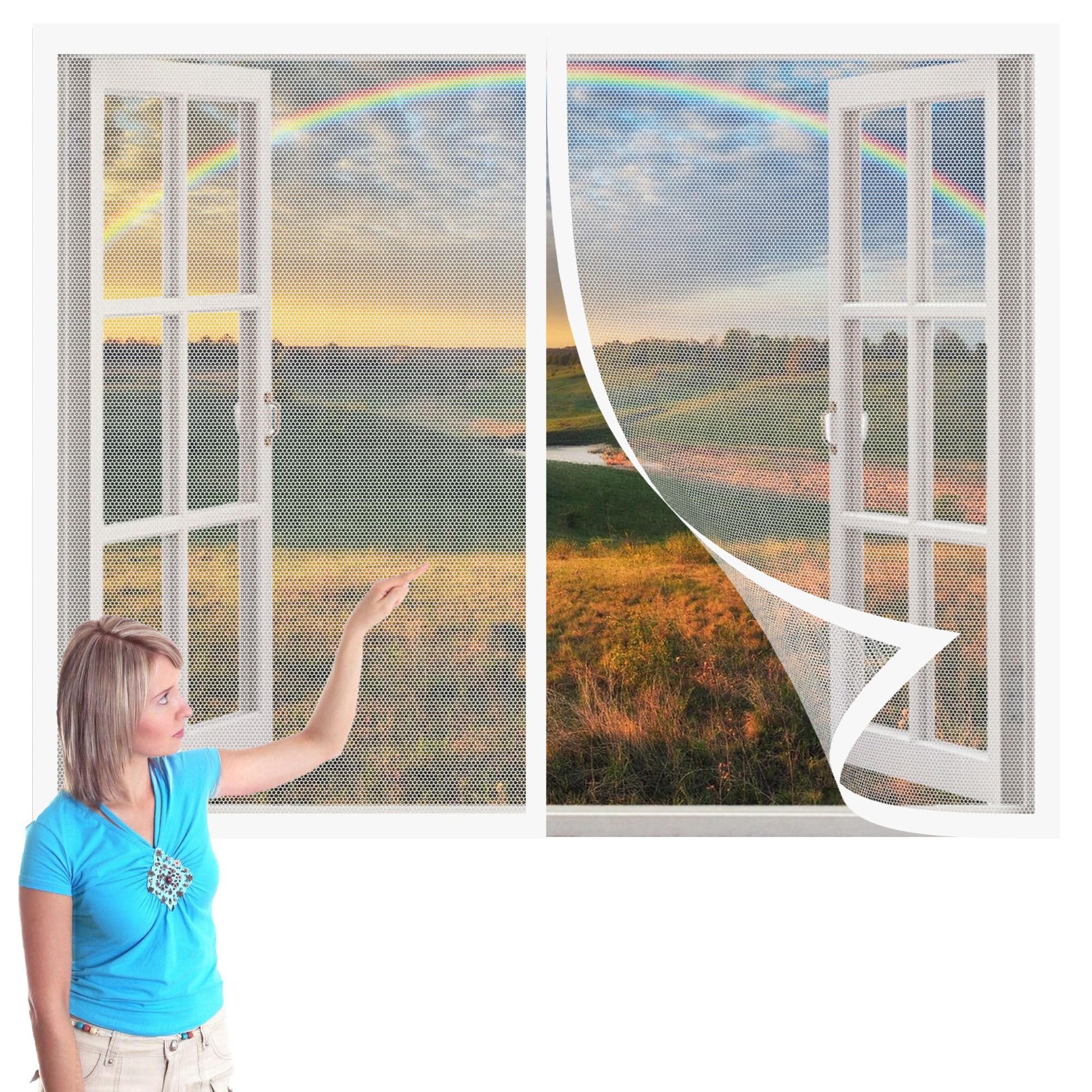 Magnetische Horren Voor Raam 148 x 118 cm, Supersterk Vlieggaas, Makkelijk Te Installeren Voor Openslaande Deuren/Glazen Schuifdeuren/Terrasdeuren