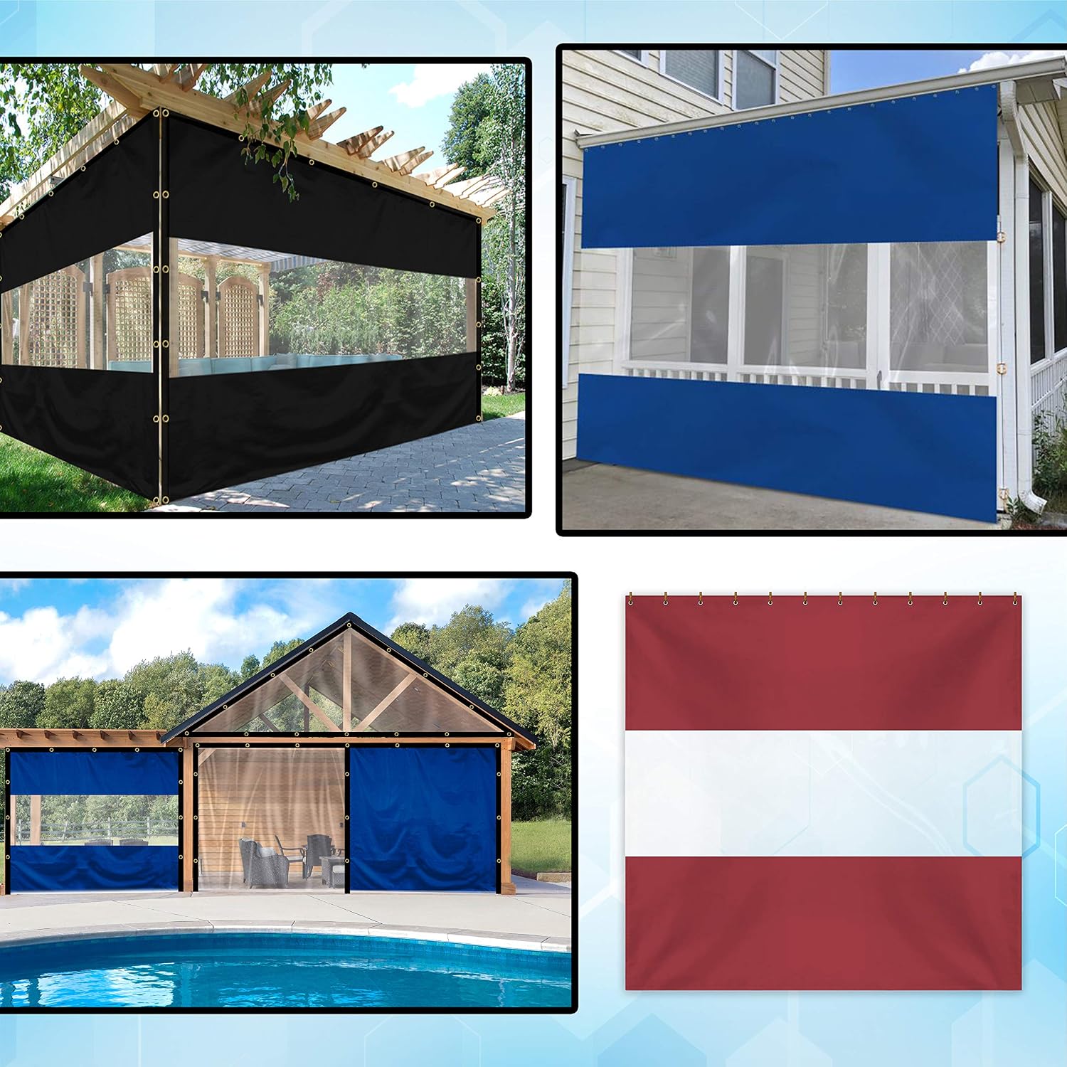 Covers & All Outdoor Curtains for Patio Waterproof, 18 oz PVC Polyester Tear and UV Resistant Clear Panel Curtain Featuring Rust-Free Grommets, Ideal for Patios, and Pergola (8' H x 15' W Feet, Red)