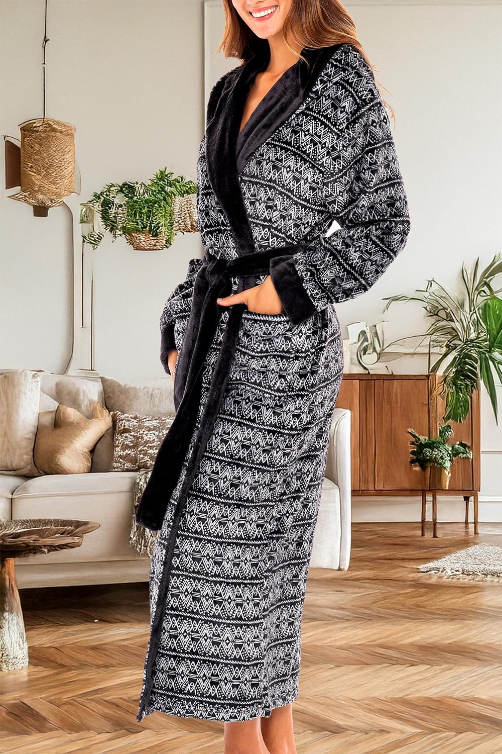 Alexander Del Rossa Plush Fleece Robe for Women, Long Hooded Bathrobe with Hood, Plus Size - Image 3