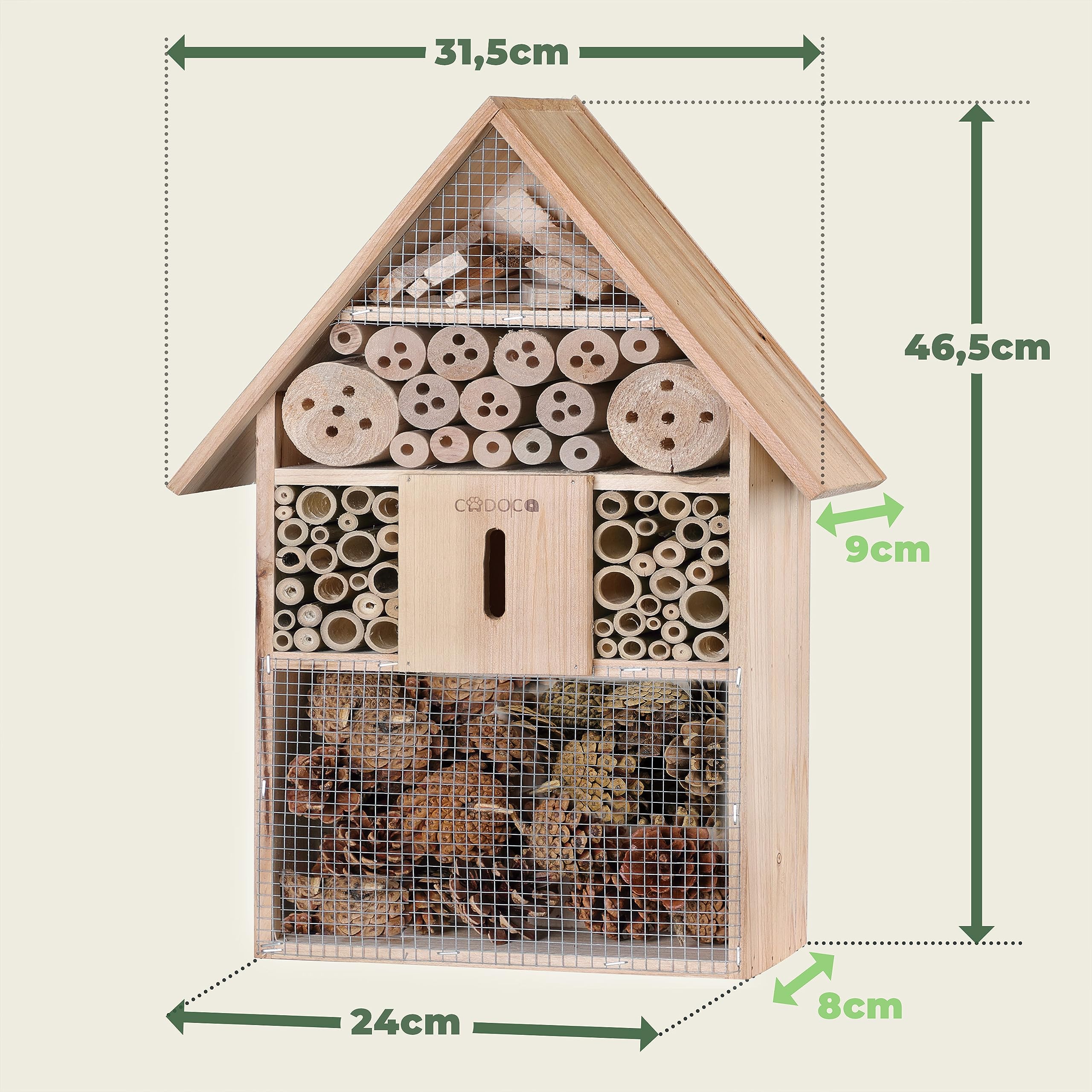 CADOCA® 2X Hotel de Insectos de Madera 48x31x10cm Observatorio de Insectos Casa Natural Nido para Colgar Abejas Jardín