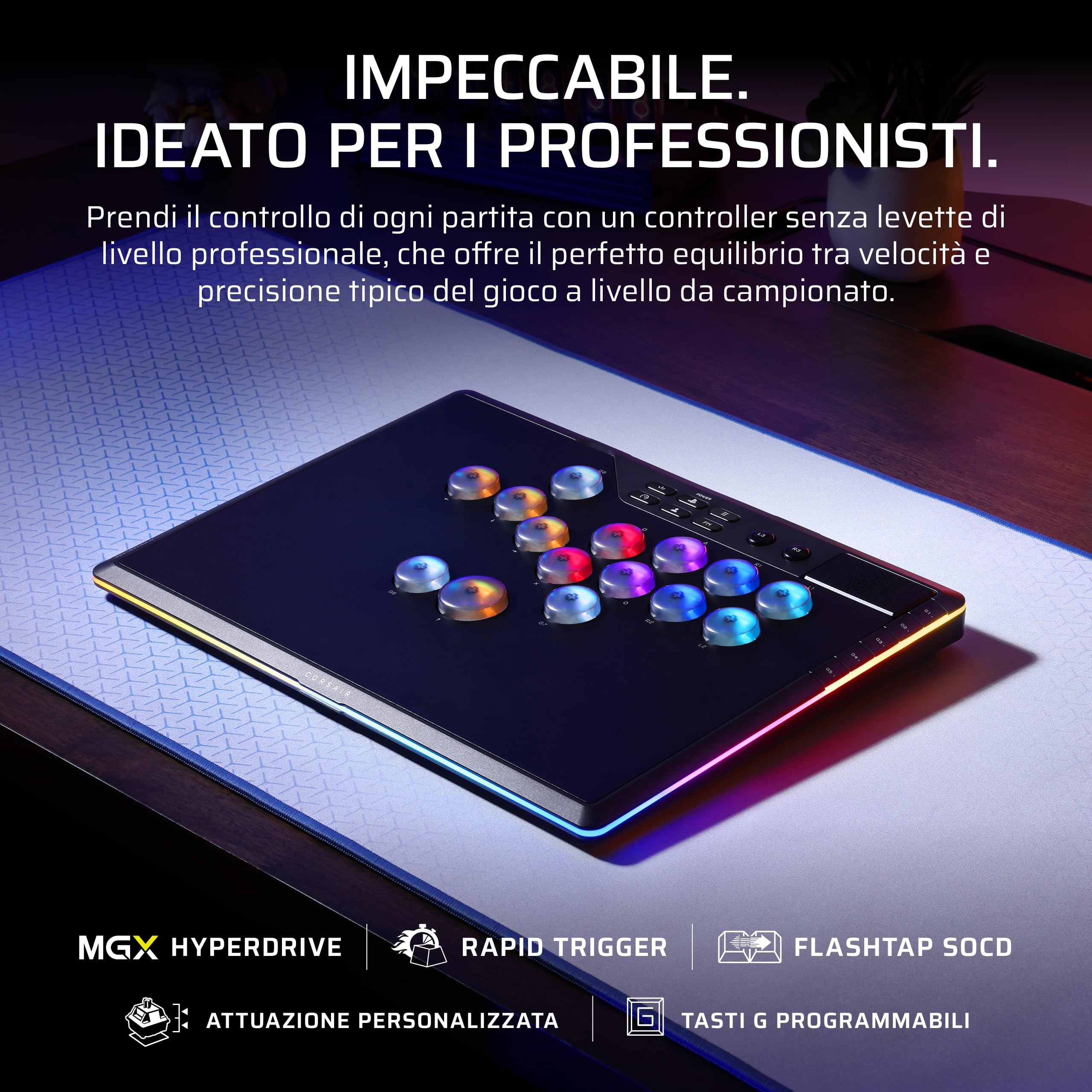 Corsair NOVABLADE PRO Controller Wireless Senza Leva 15 Tasti 1000Hz 2,4GHz SOCD MGX Hyperdrive PS5 PS4 PC