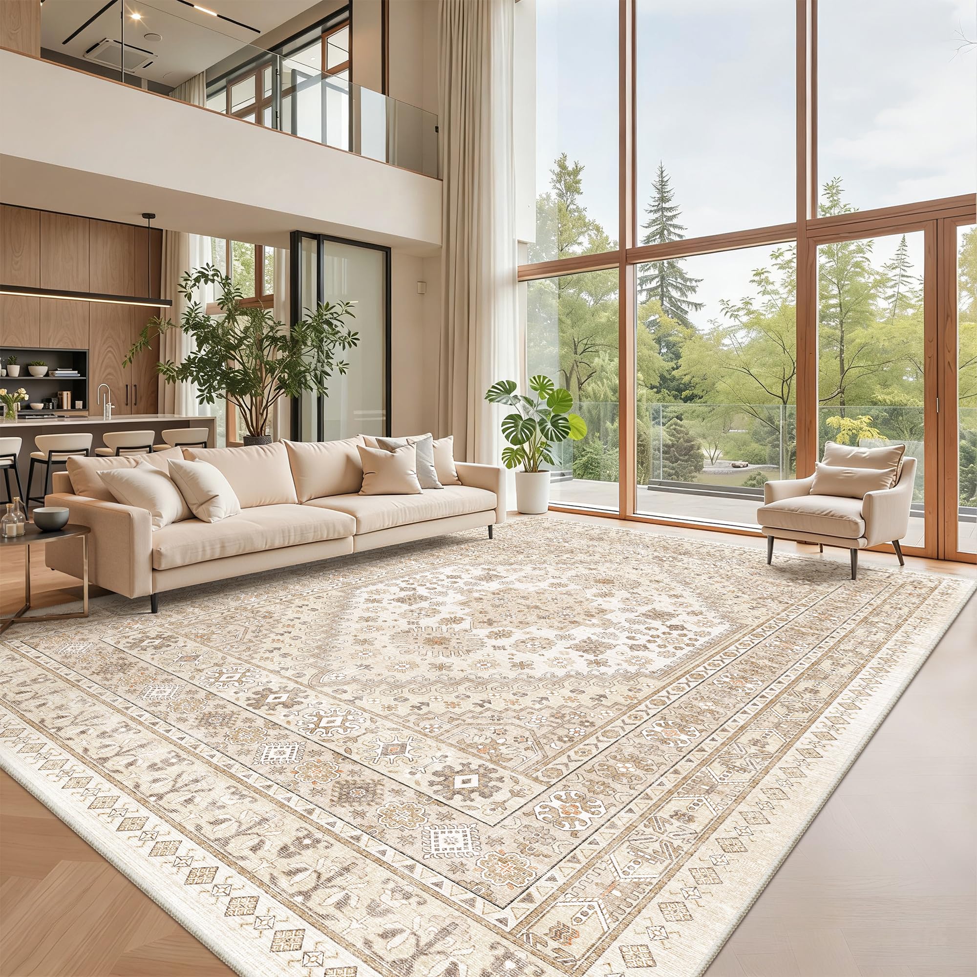 Photo 1 of zesthome 12x15 Area Rugs, Large Washable Rug, Ultra-Thin Stain Resistant Rugs for Living Room, Bedroom, Non-Slip Backing Home Decor Area Rug (Cream/Beige,12'x15')