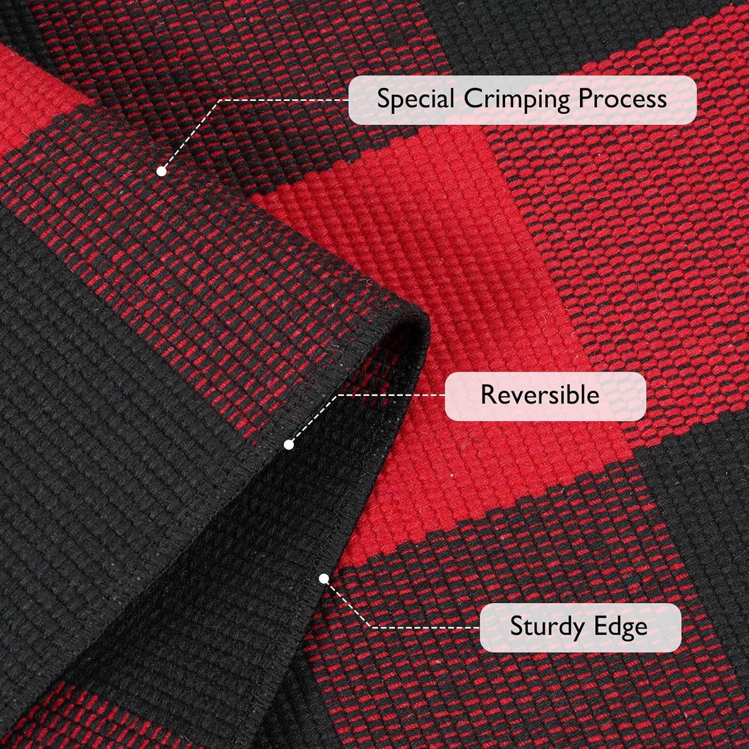 Christmas Door Mat Outdoor 35"x59", Red/Black Buffalo Plaid Front Porch Rug Cotton Hand-Woven Washable Layered Door Mats,Reversible Checkered Floor Rugs for Home Decor Outside