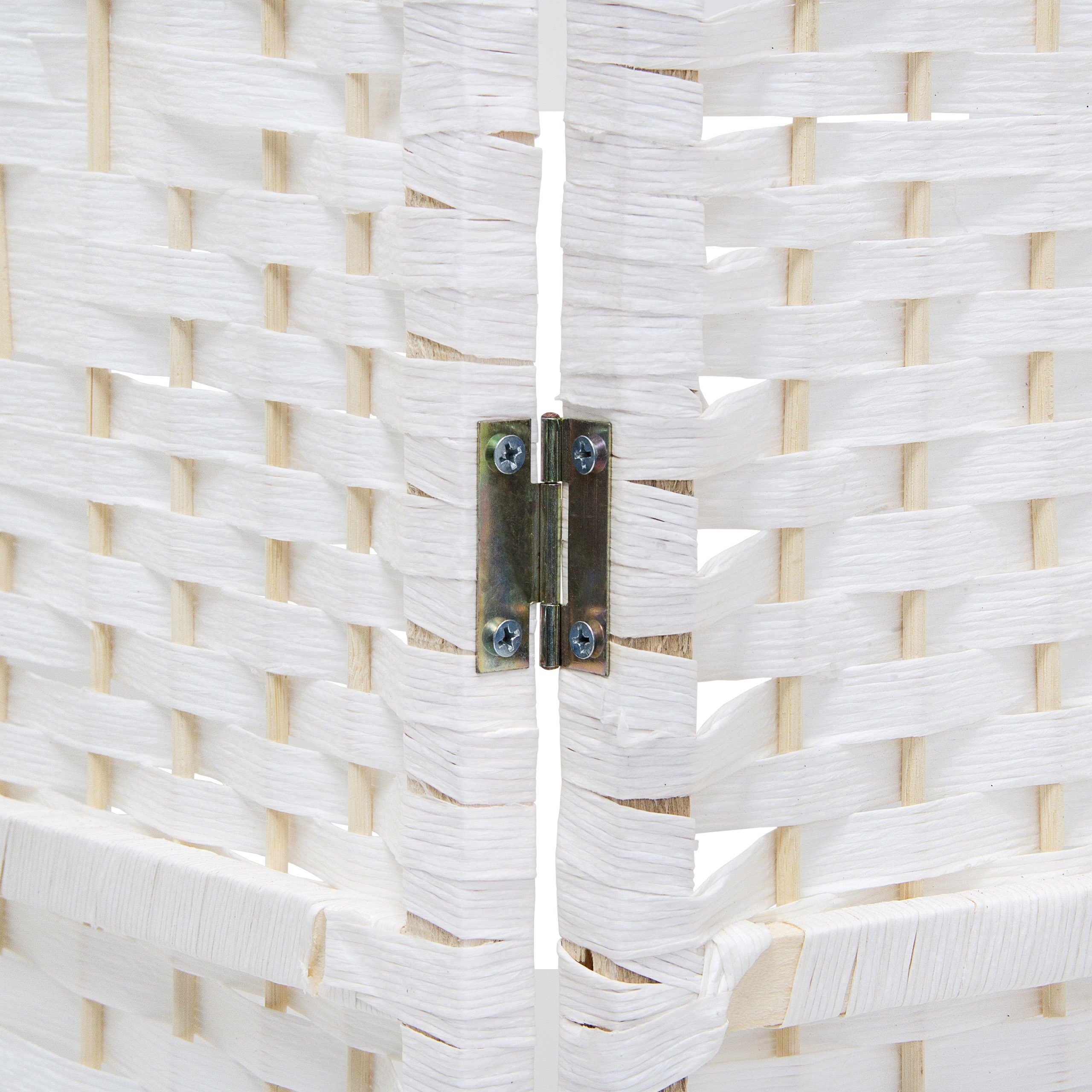 Relaxdays – Biombo/Panel/Divisor/Separador de Habitaciones, 179 x 180 x 2 cm, 4 Paneles, Madera con puntales de bambú, Color Blanco