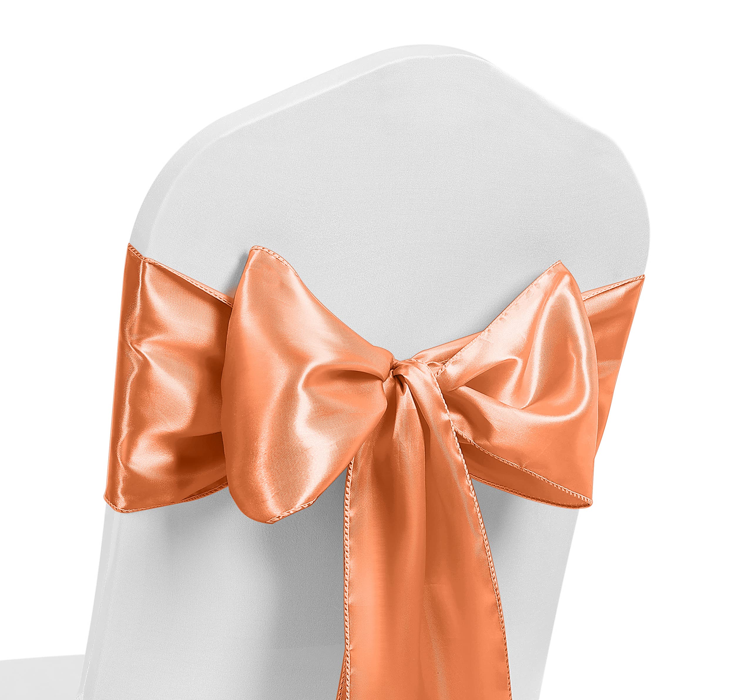 Satin Chair Sash WIDER FULLER BOWS Chair Sashes Bow Back Tie Ribbon Wedding Banquet Decoration (Orange, 50)