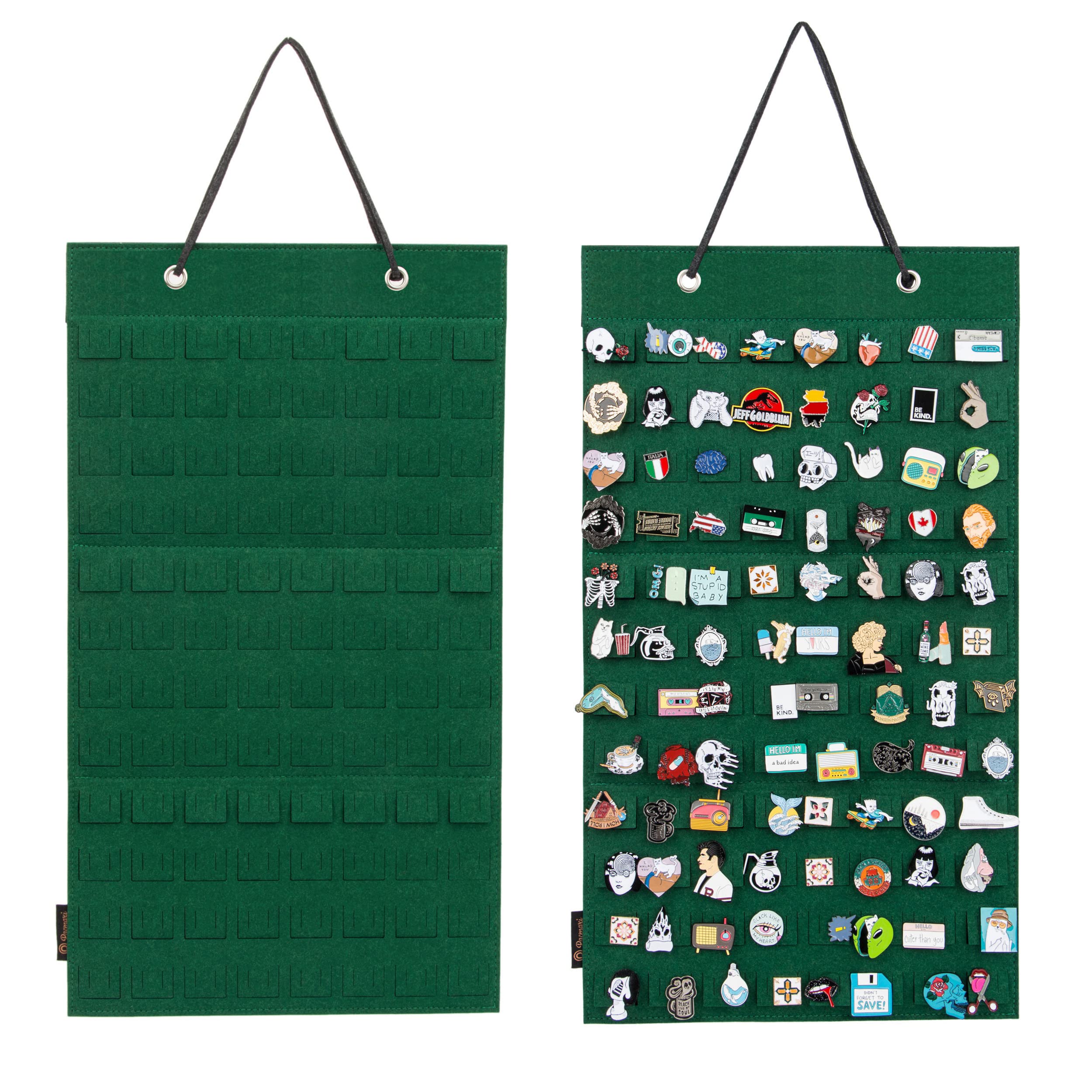 PACMAXI Hanging Brooch Pin Organizer, Display Pins Storage Case, Brooch Collection Storage Holder, Holds Up to 96 Pins.(Not Include Any Accessories) (S-96 Slots, Green)