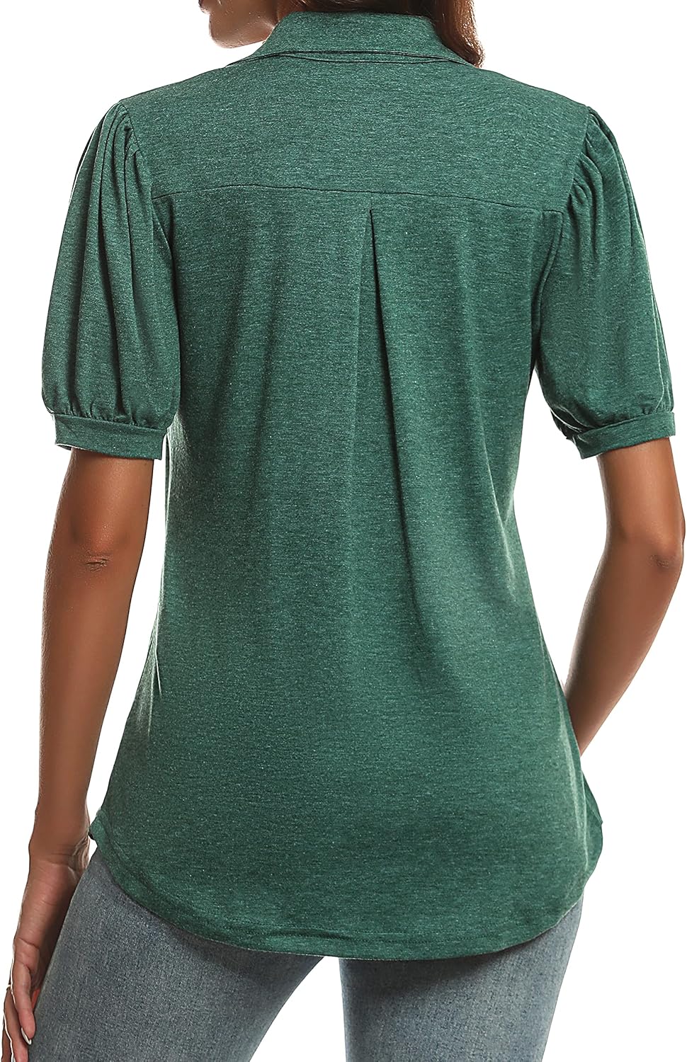 KYLELOVE Womens Casual Tops V Neck Polo Shirts Puff Sleeve Blouses Loose Fit Tunics - Image 3