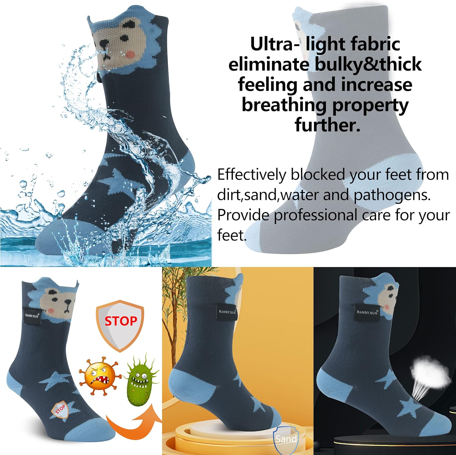 RANDY SUN Waterproof Socks, Boys Outdoor Sports Sock For Hiking/Ski/Fishing 1 Pair