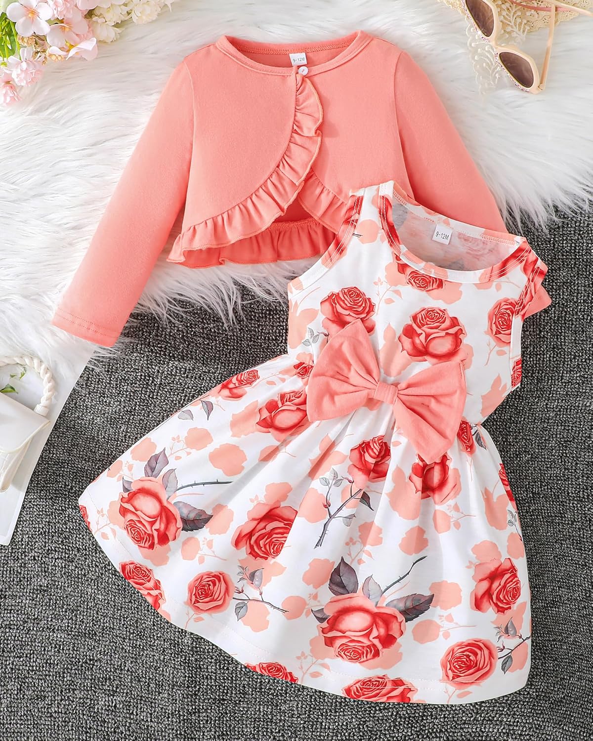 Rosibel Toddler Baby Girls Dress and Cotton Cardigan Set for 6M-3T Spring Autumn Clothes Outfits - Image 2