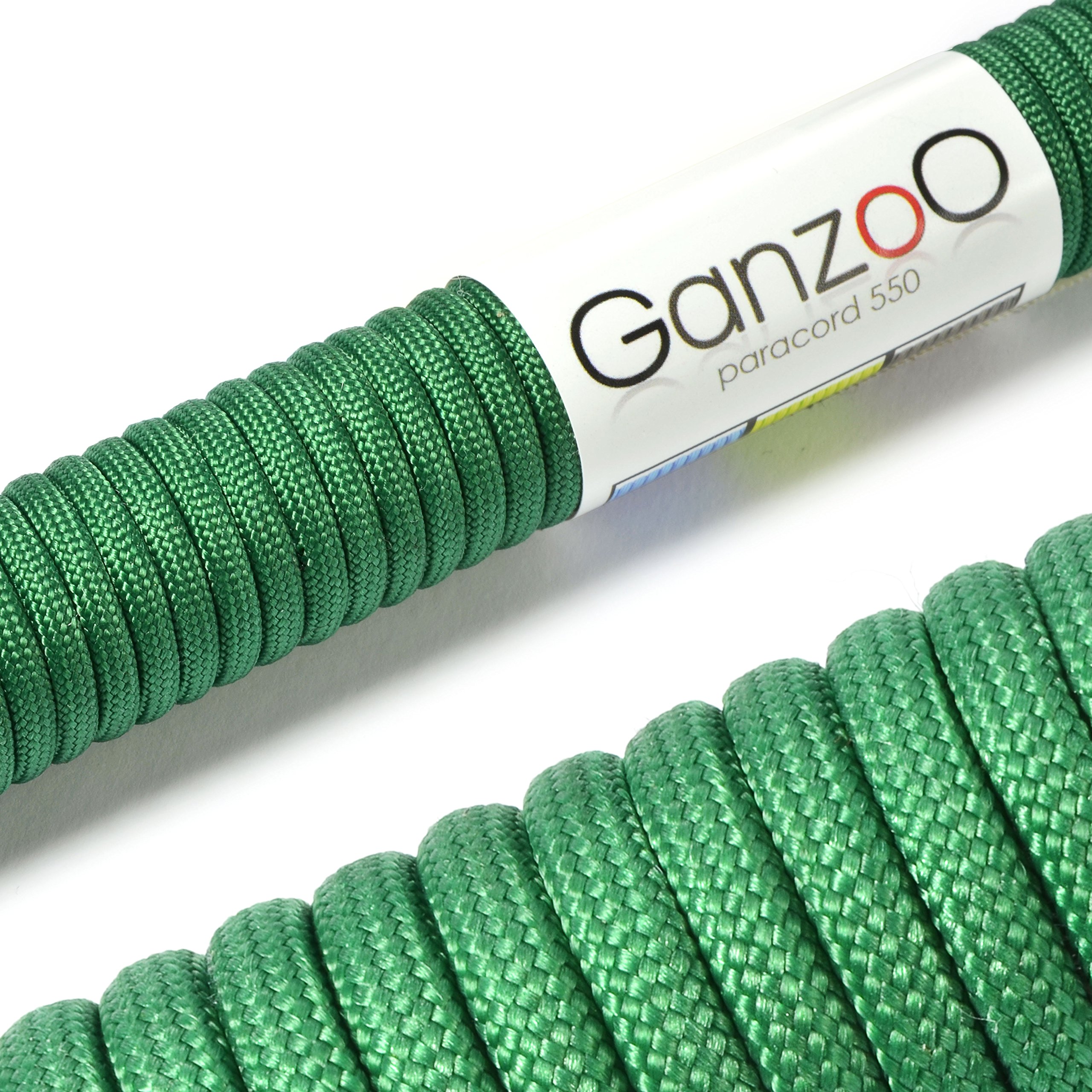 Ganzoo Paracord 550 Seil Gras-Grün 4mm Schnur Typ 3, Nylon & Polyester, ideal für Basteln von Hundeleine Halsband Armband/Camping Survival und Outdoor 30 Meter Allzweckseil 7 Innenstränge