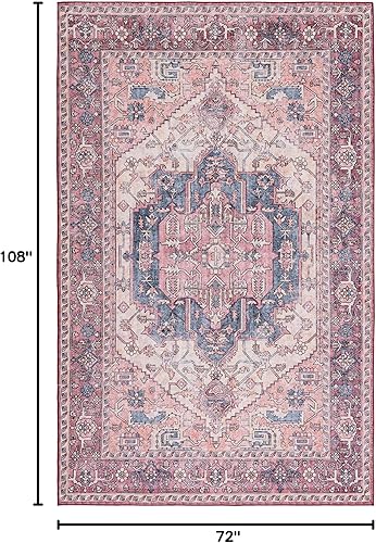 Miniatura 2 de SAFAVIEH Alfombra lavable Tucson Collection - 6 x 9 pies, beige y rosa, antideslizante, ideal para zonas de alto tráfico en sala de estar,