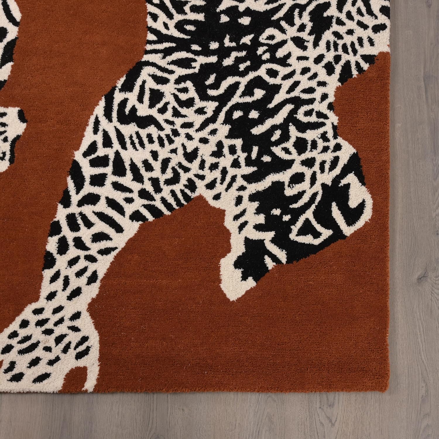 Restoration and Renovation Climbing Jaguar Modern Handmade Wool Rug for Living Room, Bedroom and Dining Room (Dark Rust, 2.6' x 12')