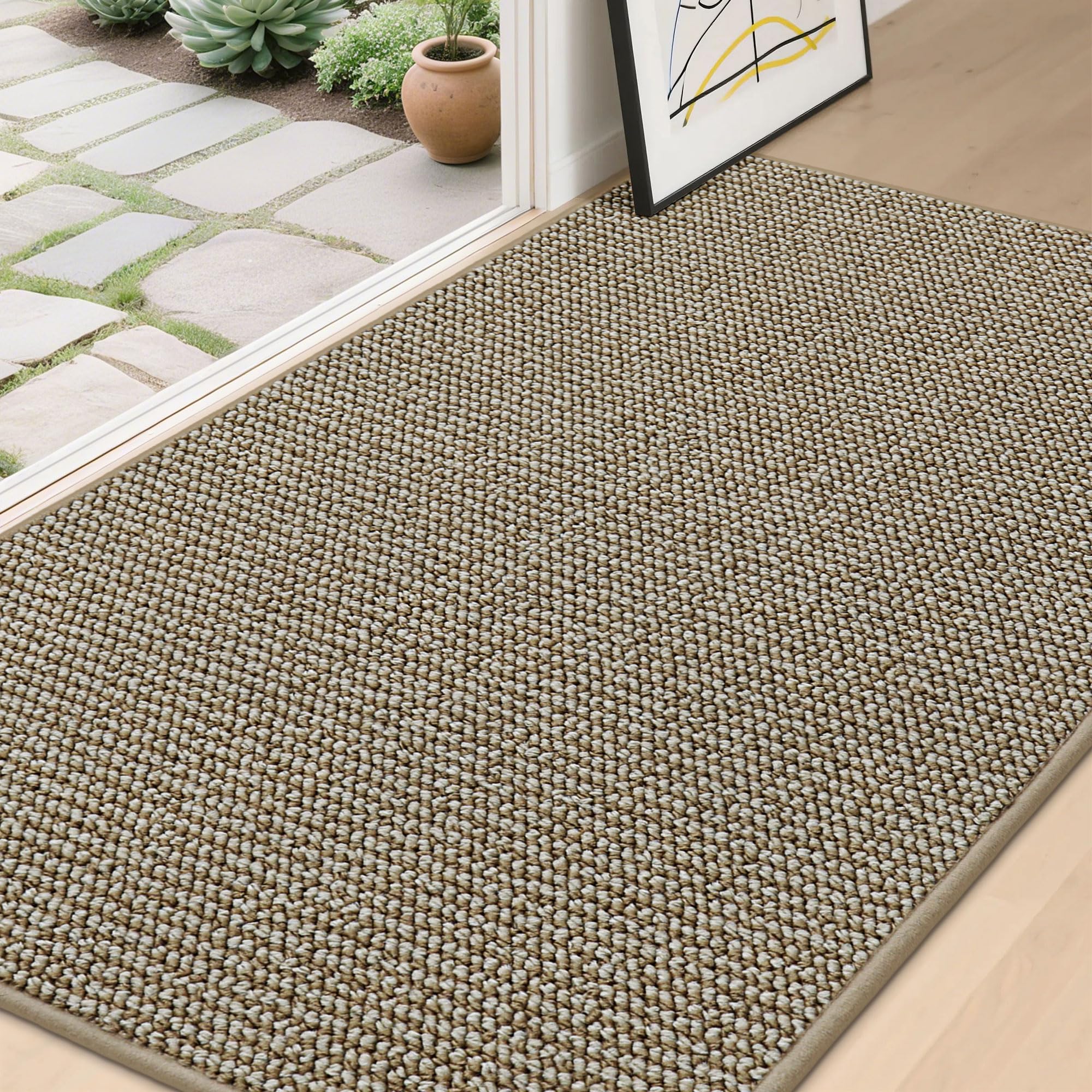 BEQHAUSE Dirt Trapper Door Mat 36" x 60", Non-Slip Washable, Light Beige