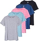 5 Pack: Women's Short Sleeve Active Workout T-Shirts - Dry Fit Gym Tops with Split Hem (Plus Sizes)