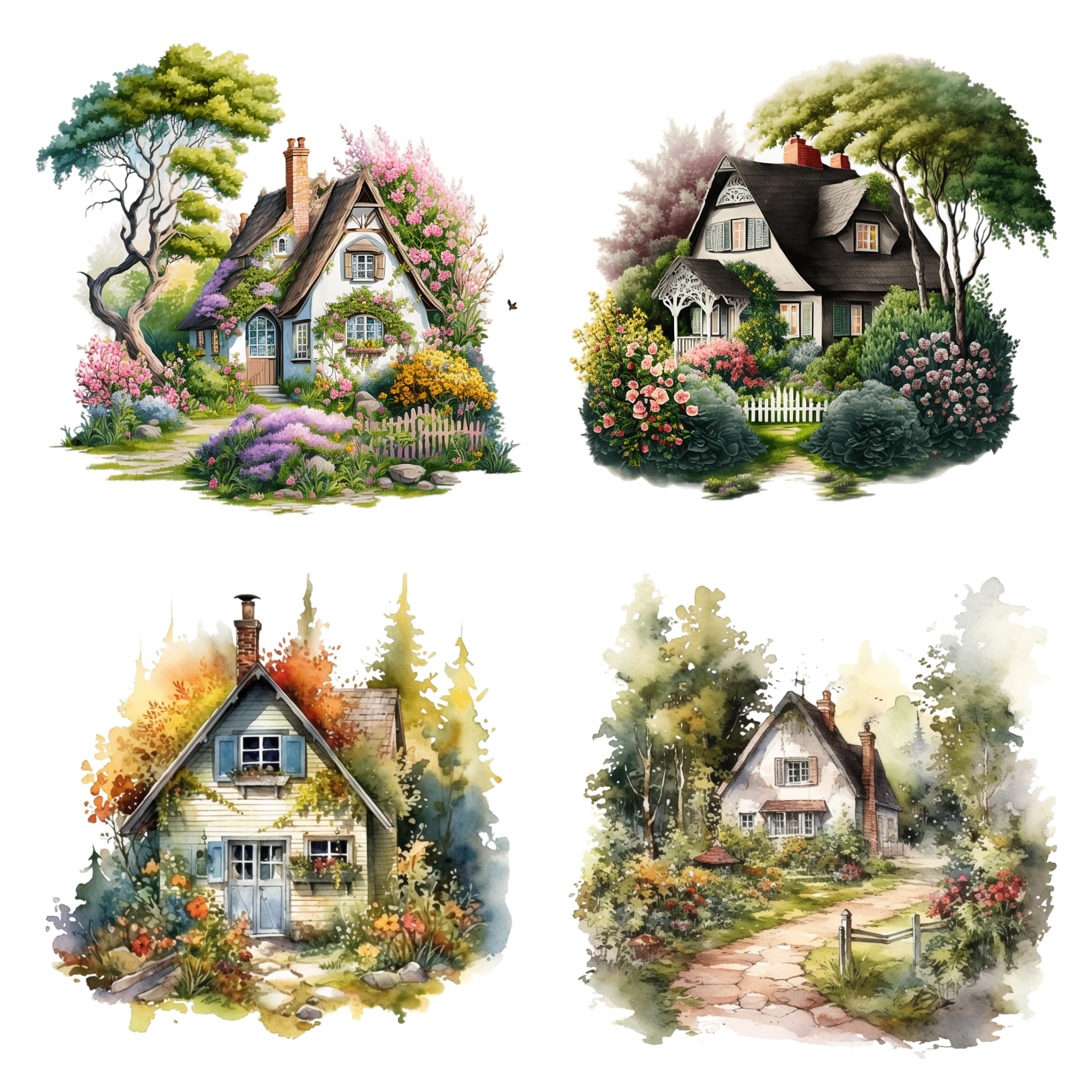 XERE 80 Pcs Quaint Cottages Four Seasons Sticker Book for Journaling Notebooks, Sketchbook, Bookmark Making, Junk Journal, Budget Planner, Scrapbook