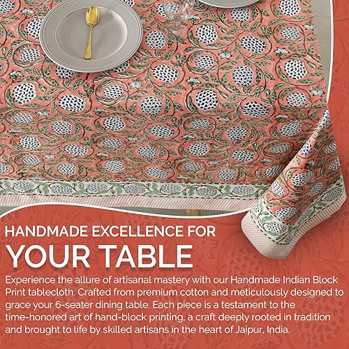 Miniatura 5 de Labhanshi Indian Hand Block Print Round 72 Inch 6-Seater and Rectangle 72x135 Inches 10 Seater Table Cloth for Kitchen Dining Table|Cotton Floral