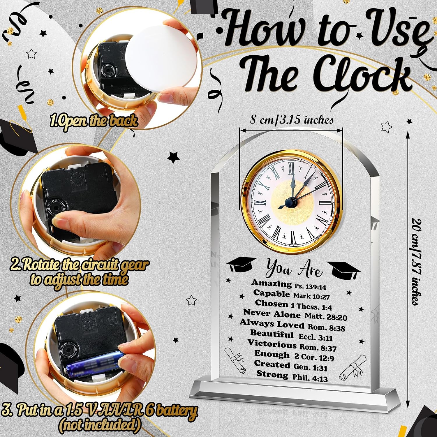 Landical Graduation Gift for Him Her Acrylic Clock Sign Bible for Men Women image 2