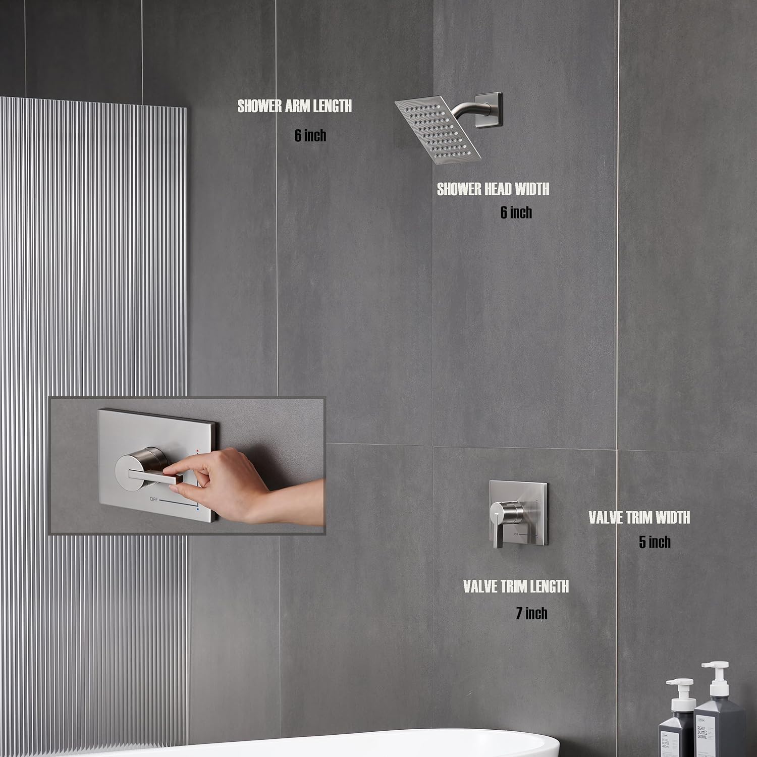 SOOOHOT Shower Kit, Shower Faucet Set with 6-Inch Rain Shower Head, Single-Handle Shower Trim Kit, Brushed Nickel （Valve Included)