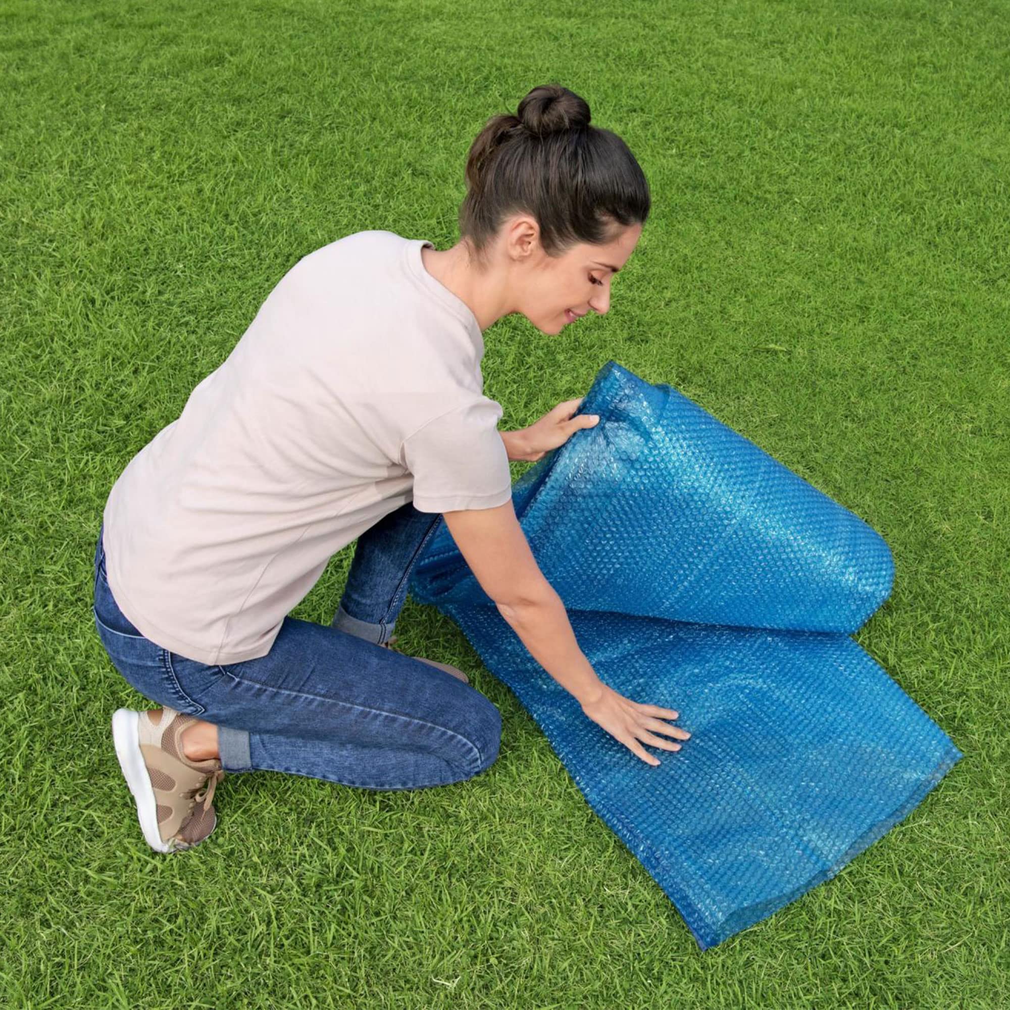 Bestway Flowclear Bâche Ovale à Chaleur Solaire pour piscines Hors Sol et creusées Bleu 4,3 x 2,4 m 5,1 cm (Housse Uniquement)
