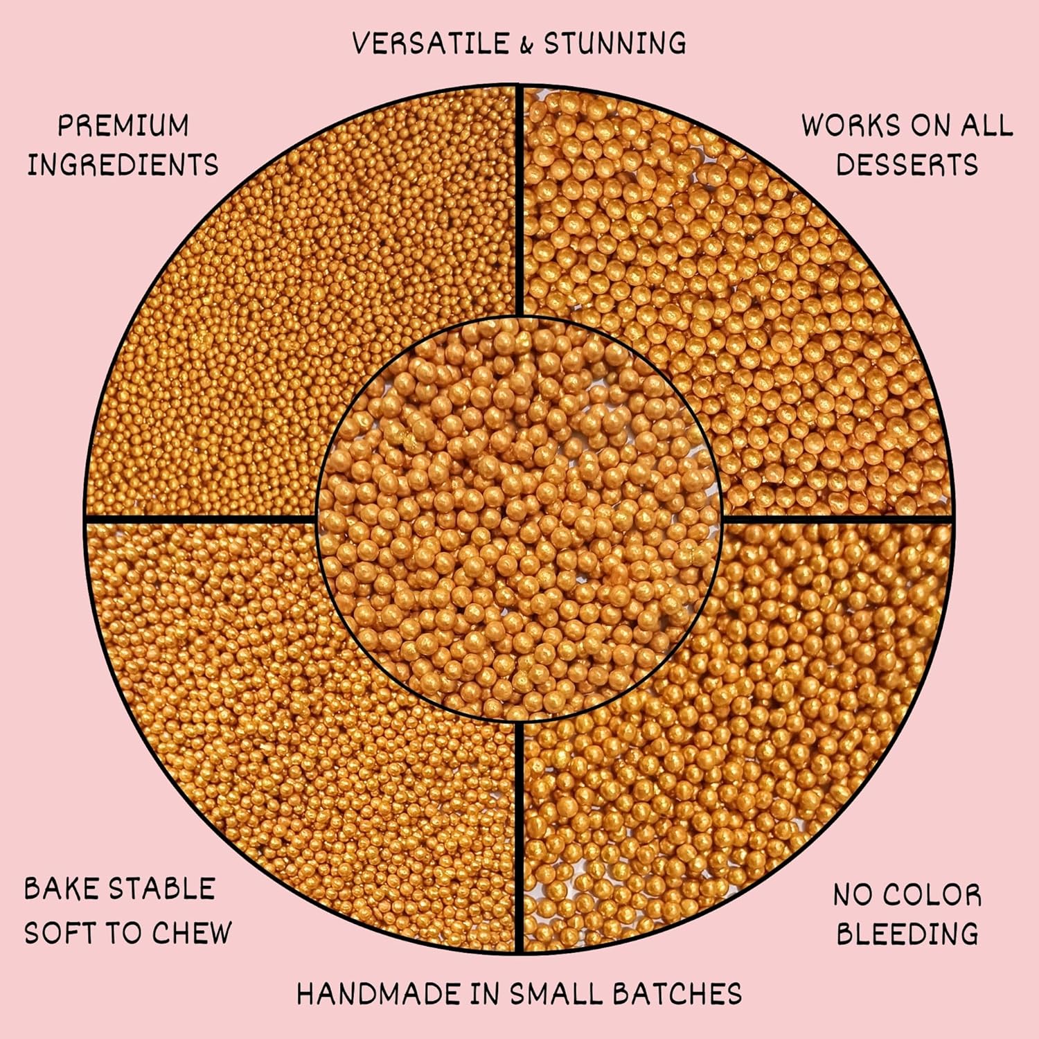 Confect Pearl Gold Sprinkles | Gold Sprinkles for Cakes & Cupcakes Decoration & Celebration | Assorted pack of 5 All That Glitters | Mix Golden Pearl Dragees | Vegan, Gluten-Free, Nut-Free, Soy-Free, Dairy-Free, Palm Oil-Free, No Artificial Dyes- 5 Oz - Image 6