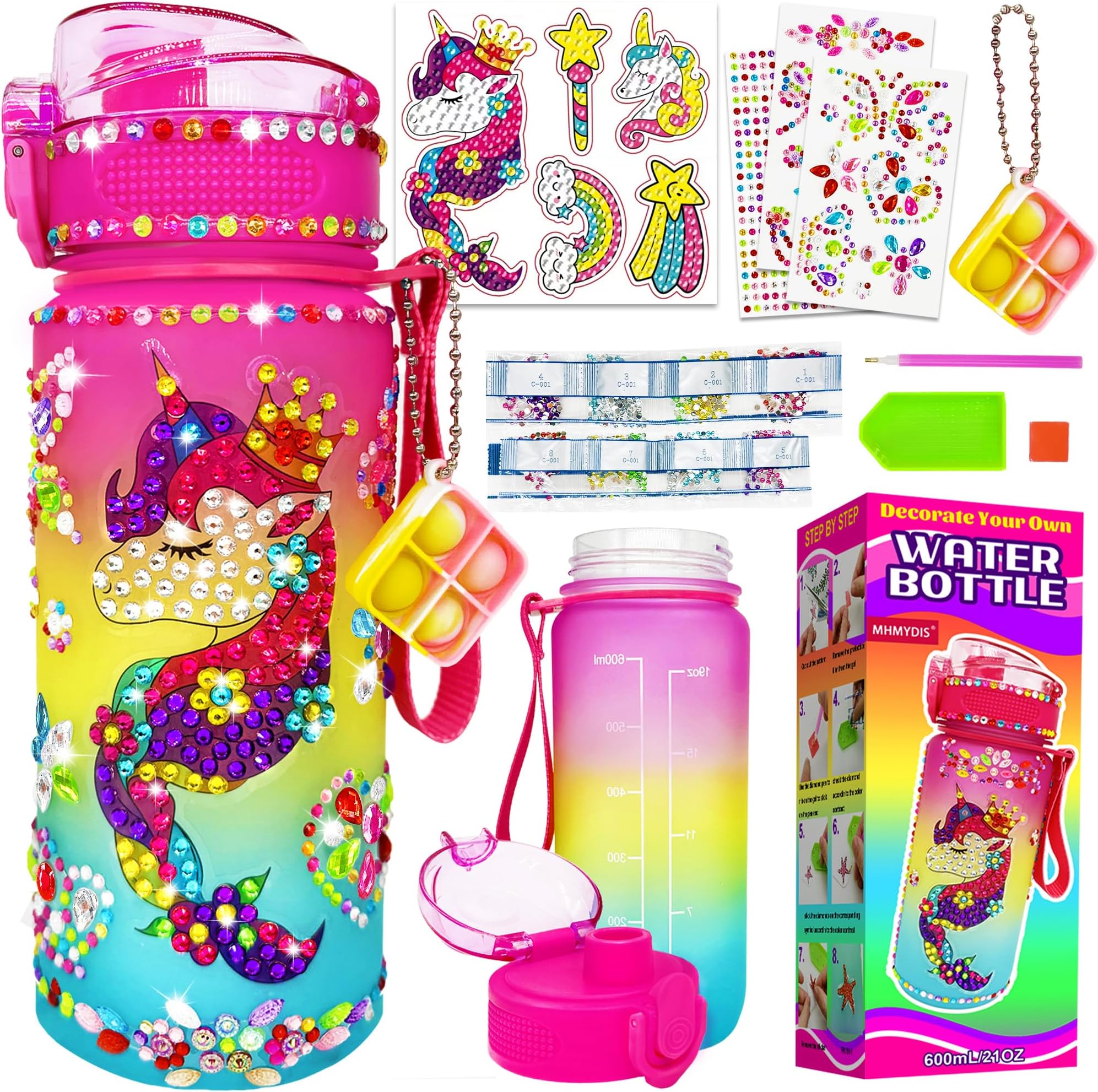 MHMYDIS Decorate Your Own Water Bottle - Arts and Crafts for Girls 4 5 6 7 8 - Unicorn Diamond Painting Craft - Fun Birthday Christmas Gifts for Kid 6-12 (Unicorn)